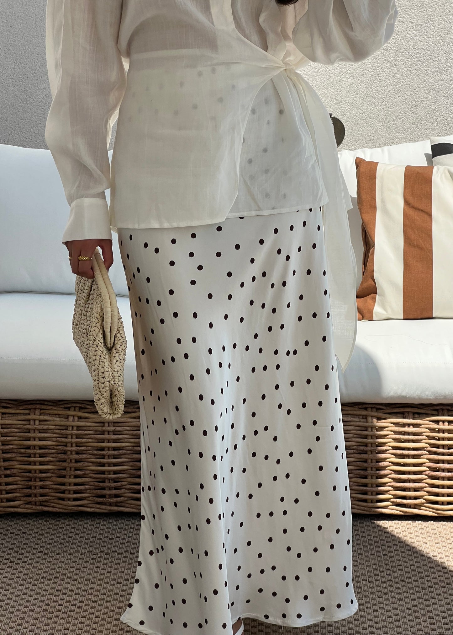 JUPE BLANCHE POIS MARRON