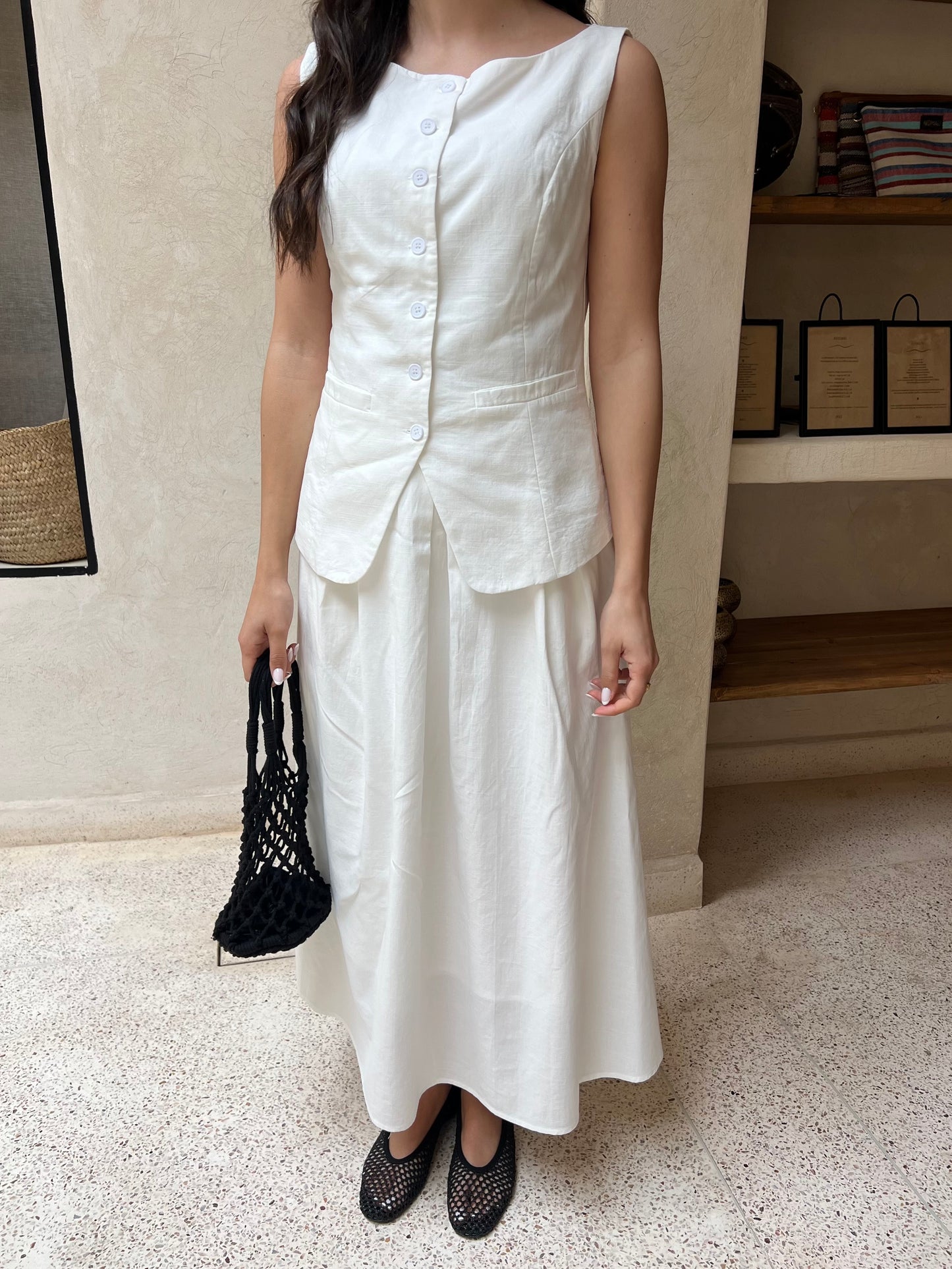 ENSEMBLE JUPE GILET BLANC