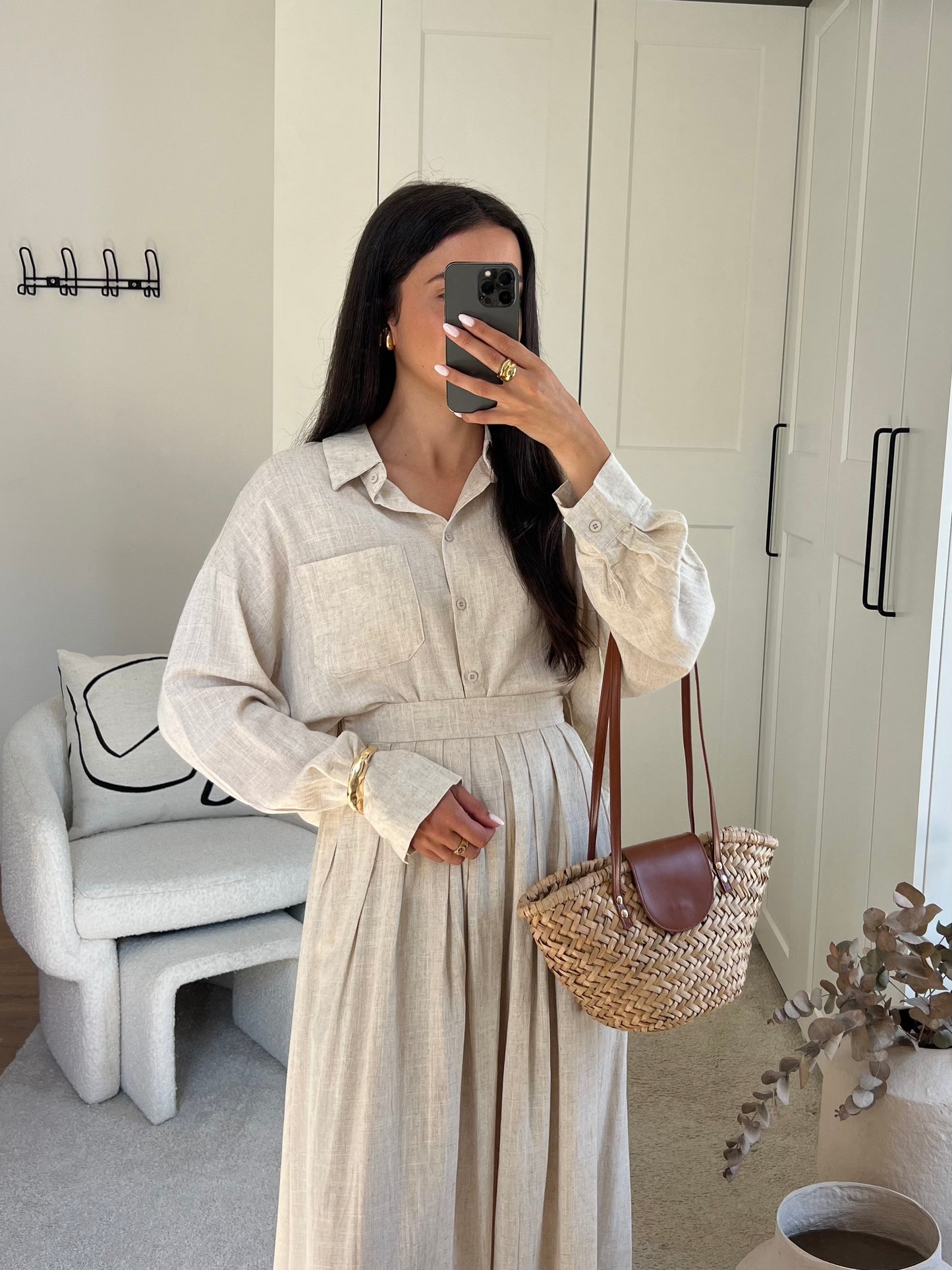 ENSEMBLE JUPE TRAPÈZE LIN BEIGE