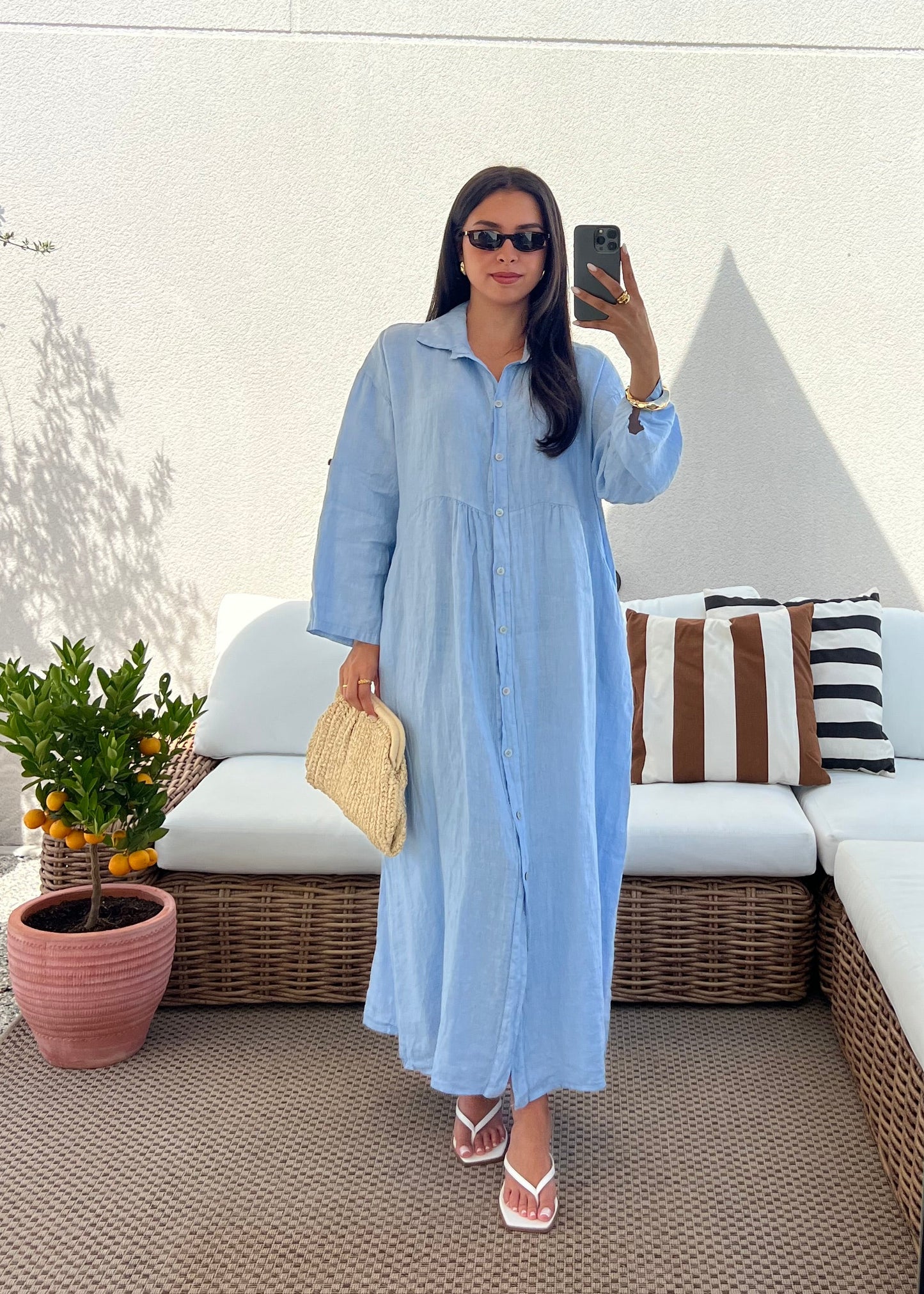 ROBE LIN BLEU CIEL