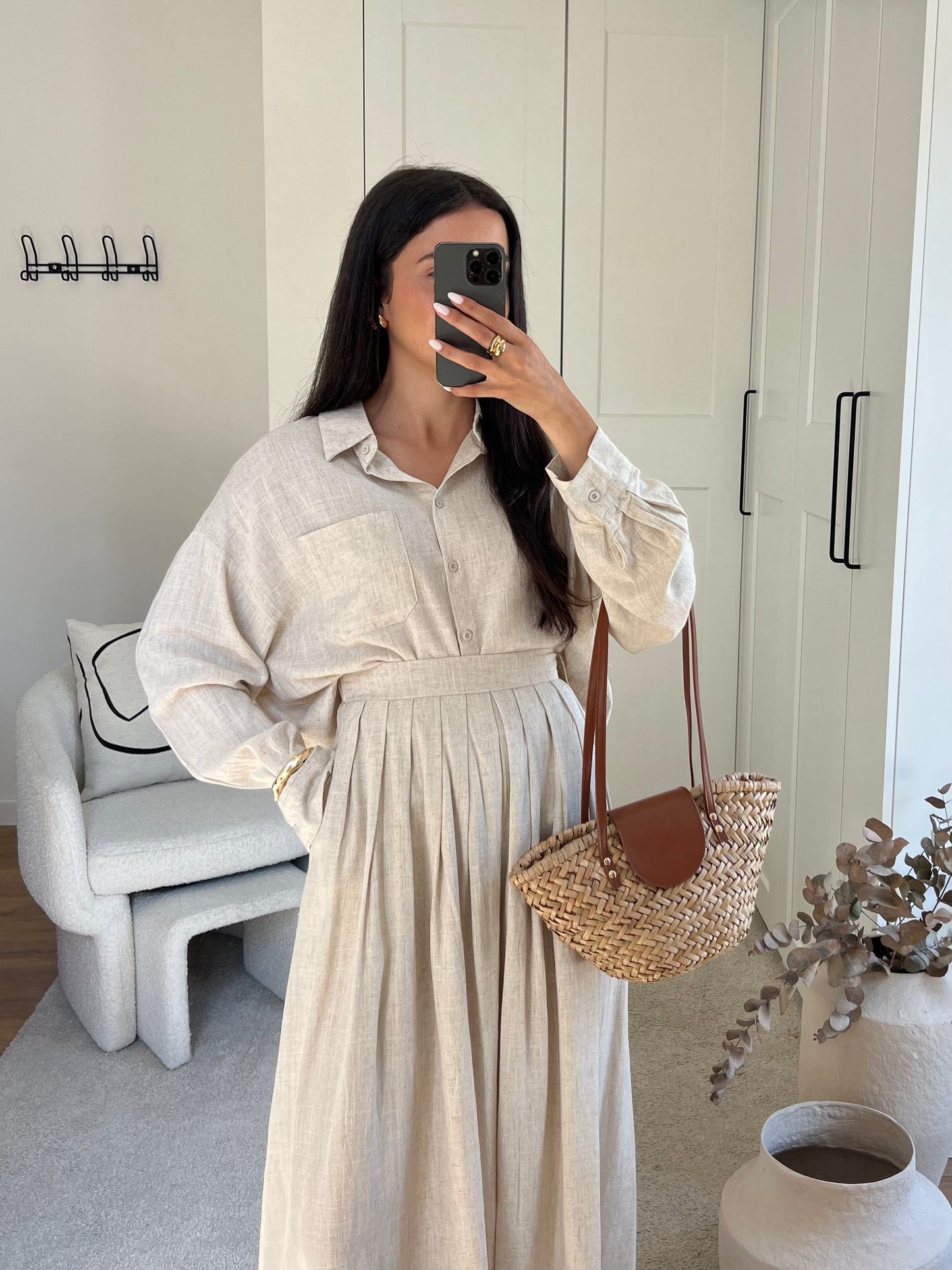 ENSEMBLE JUPE TRAPÈZE LIN BEIGE