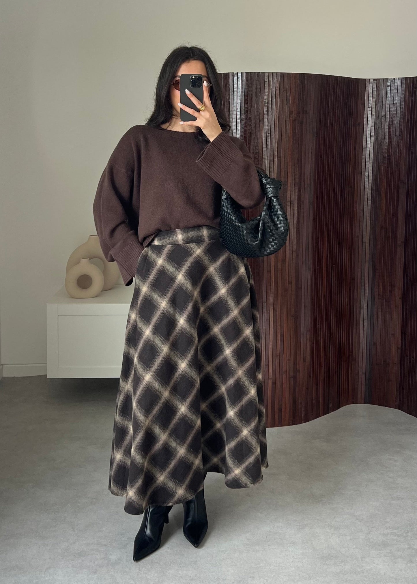 JUPE CARREAUX MARRON