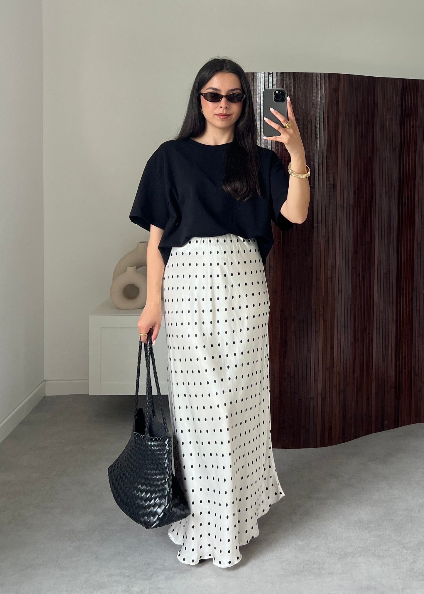 JUPE SATIN POIS BLANCHE