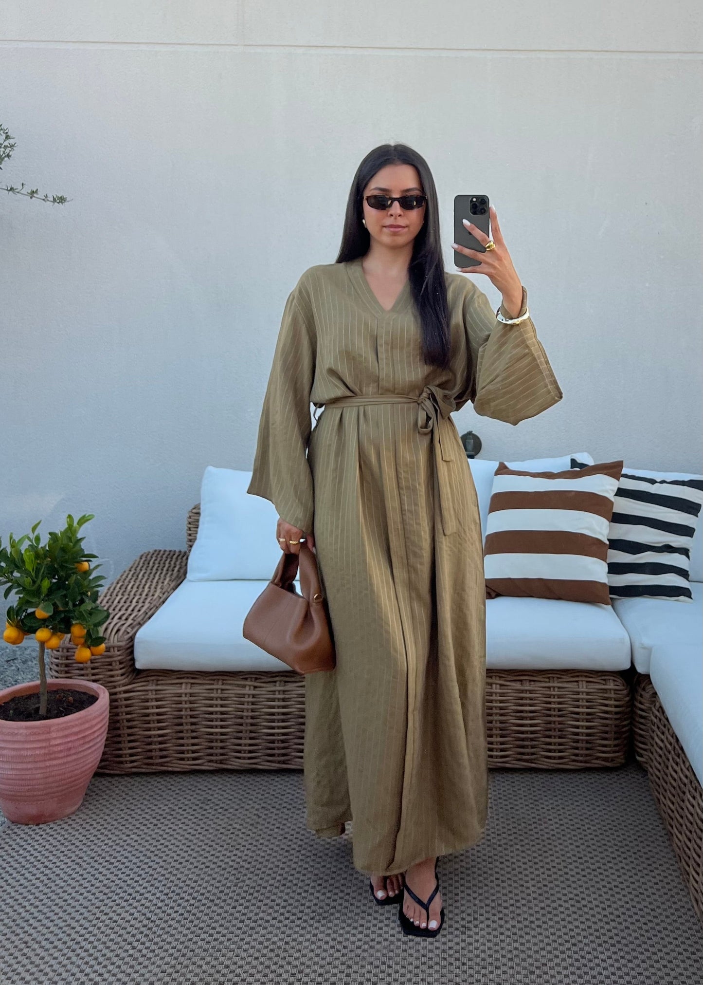 ROBE OLIVE RAYURE