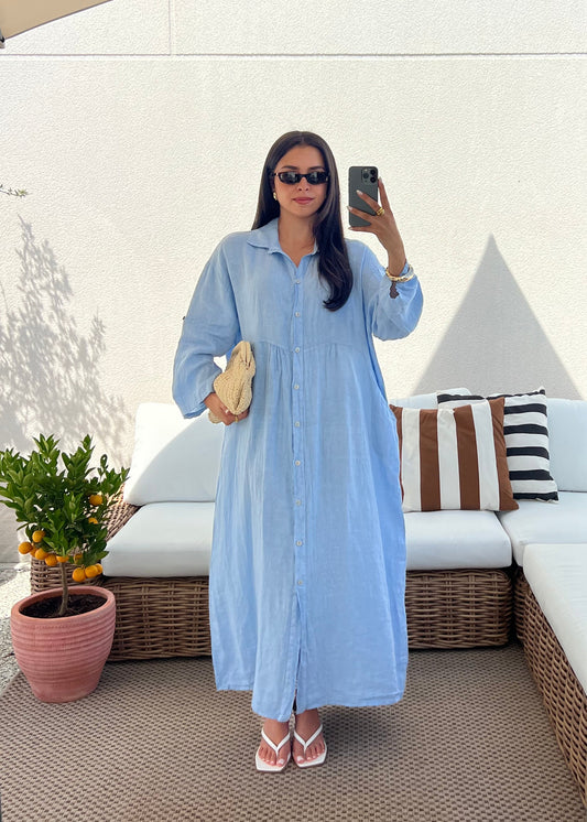 ROBE LIN BLEU CIEL