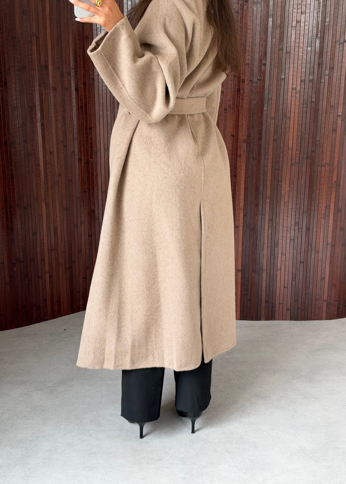 MANTEAU PREMIUM COL MONTANT LAINE TAUPE