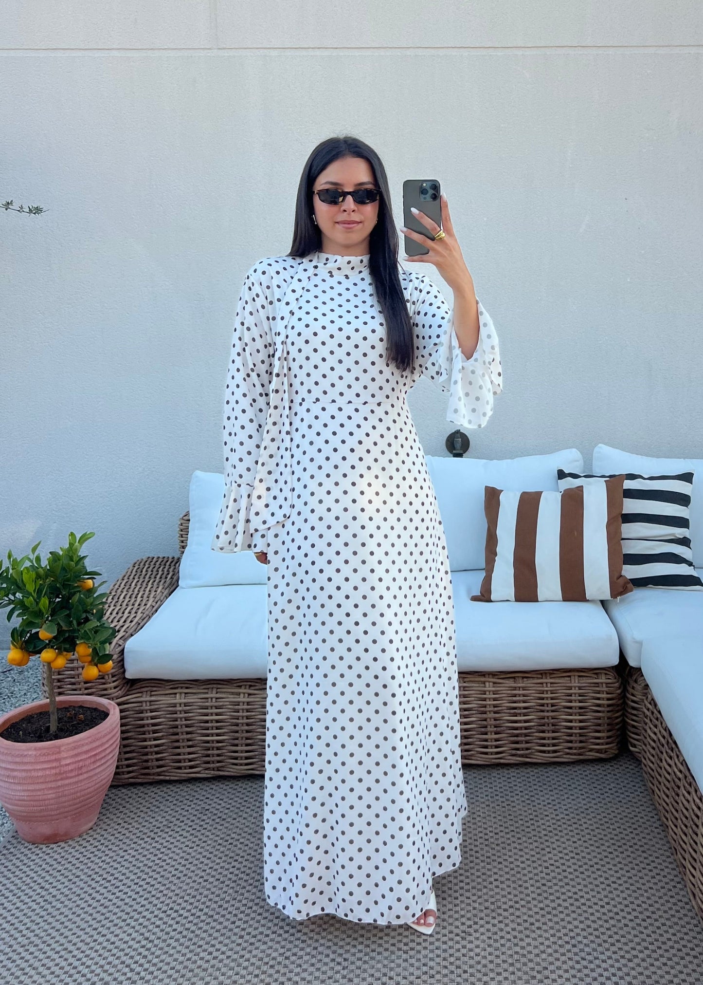 ROBE À POIS ÉCRU