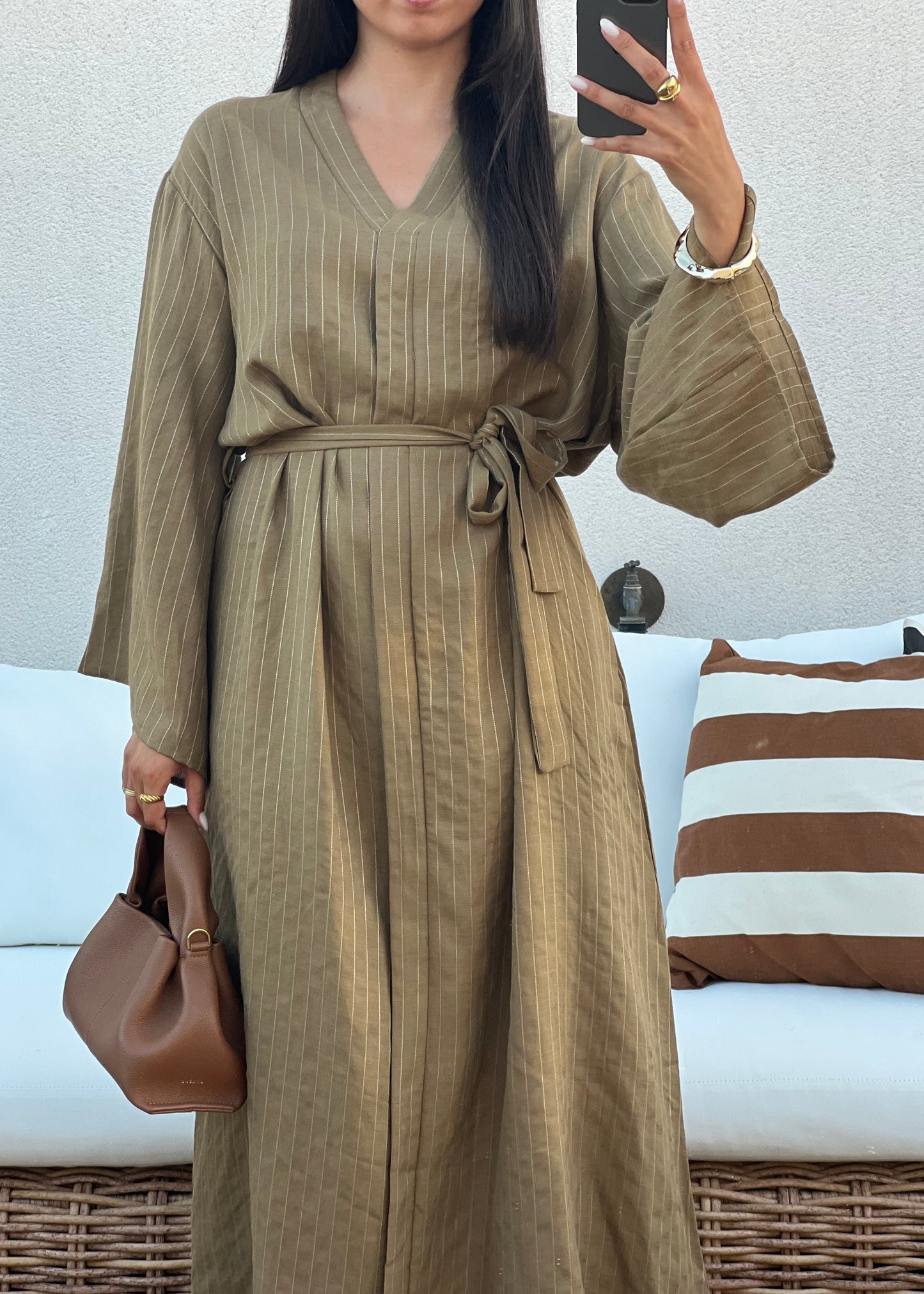 ROBE OLIVE RAYURE