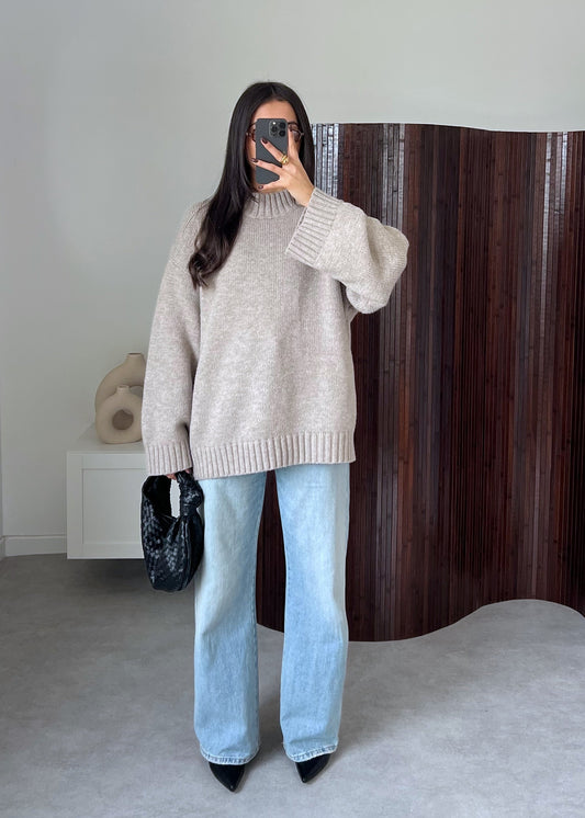 PULL COL MONTANT TAUPE