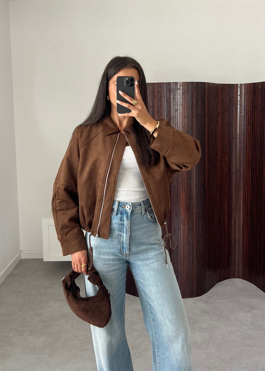 VESTE EFFET DAIM CAFÉ