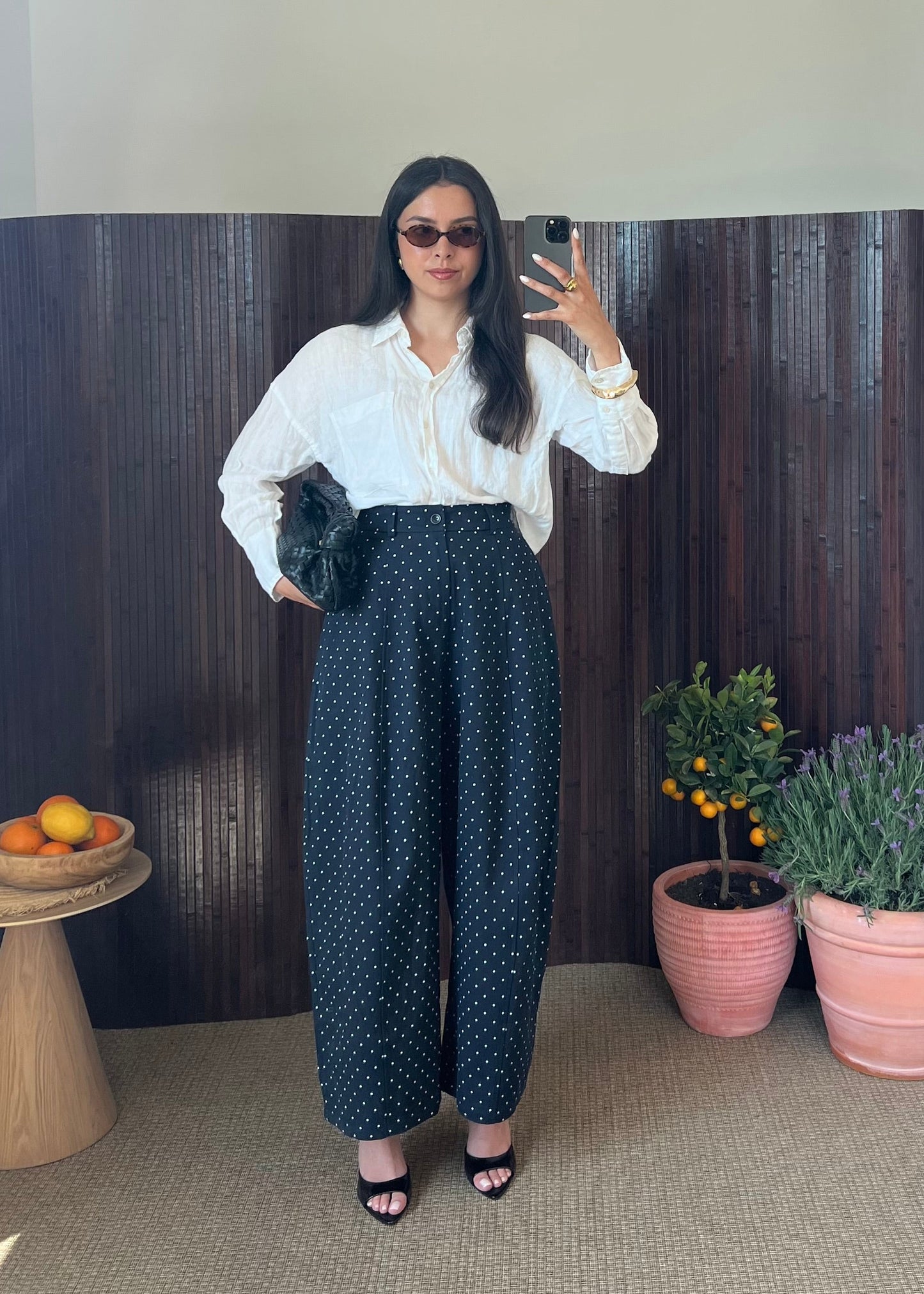 PANTALON BALLON À POIS MARINE