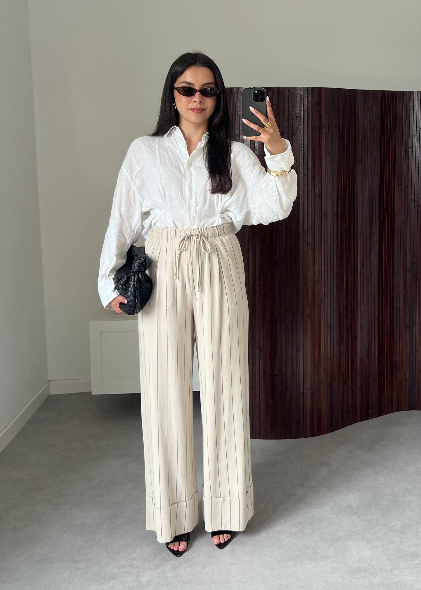 PANTALON RAYURE LIN BEIGE