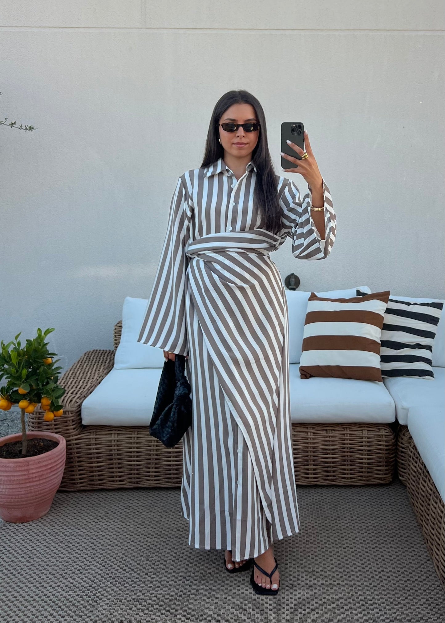 ROBE RAYURE TAUPE
