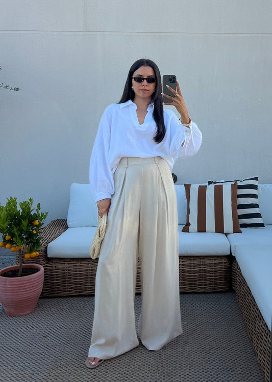 PANTALON FLUIDE LIN BEIGE