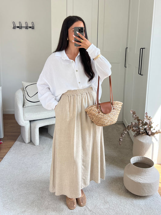 JUPE TRAPÈZE LIN BEIGE