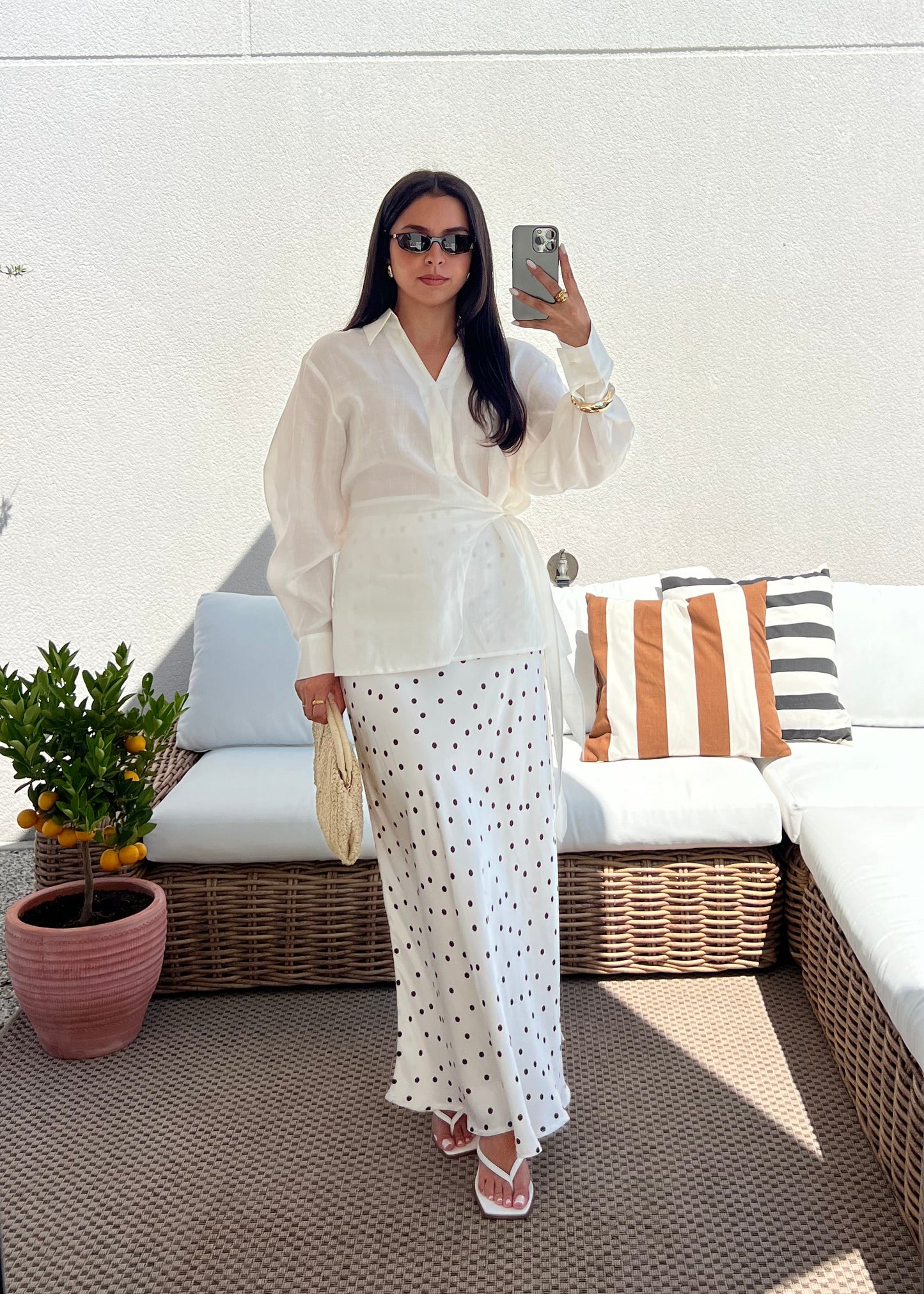 JUPE BLANCHE POIS MARRON