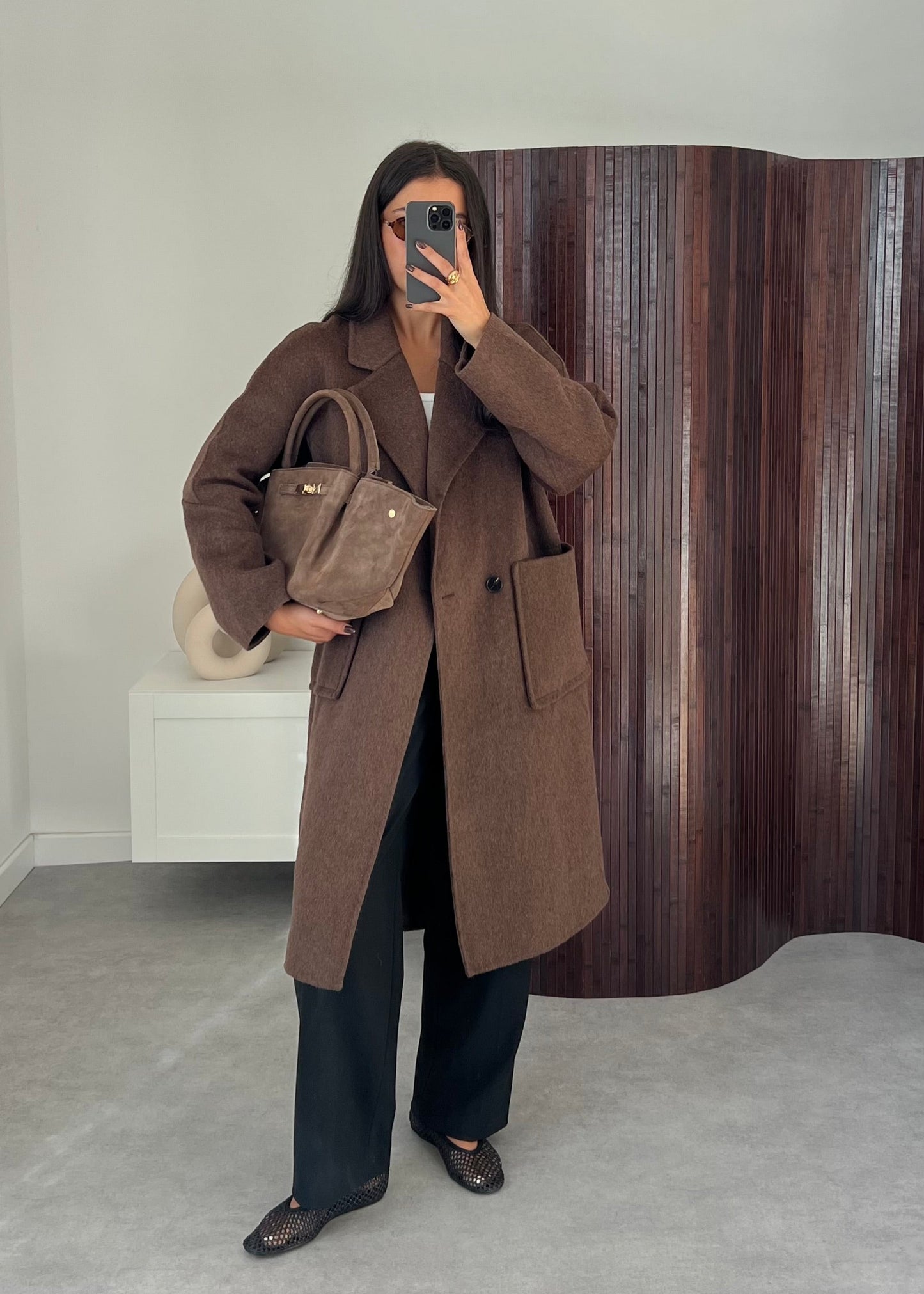 MANTEAU LAINE MARRON