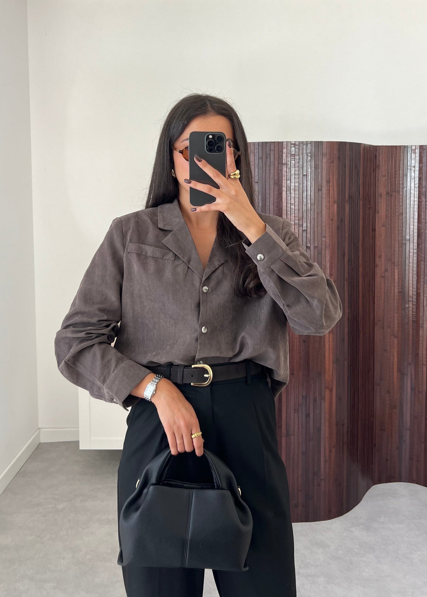 CHEMISE EFFET DAIM MARRON