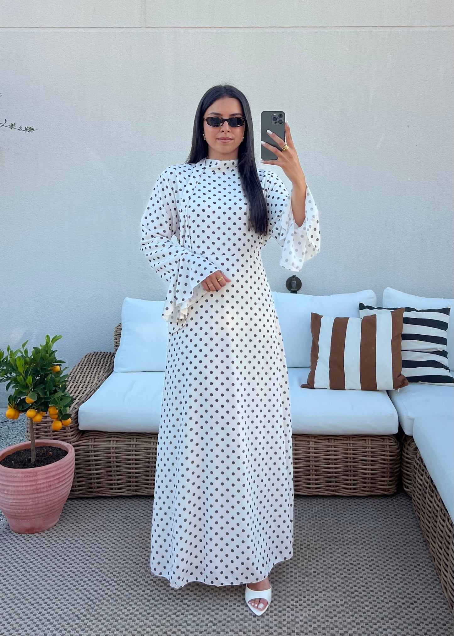 ROBE À POIS ÉCRU