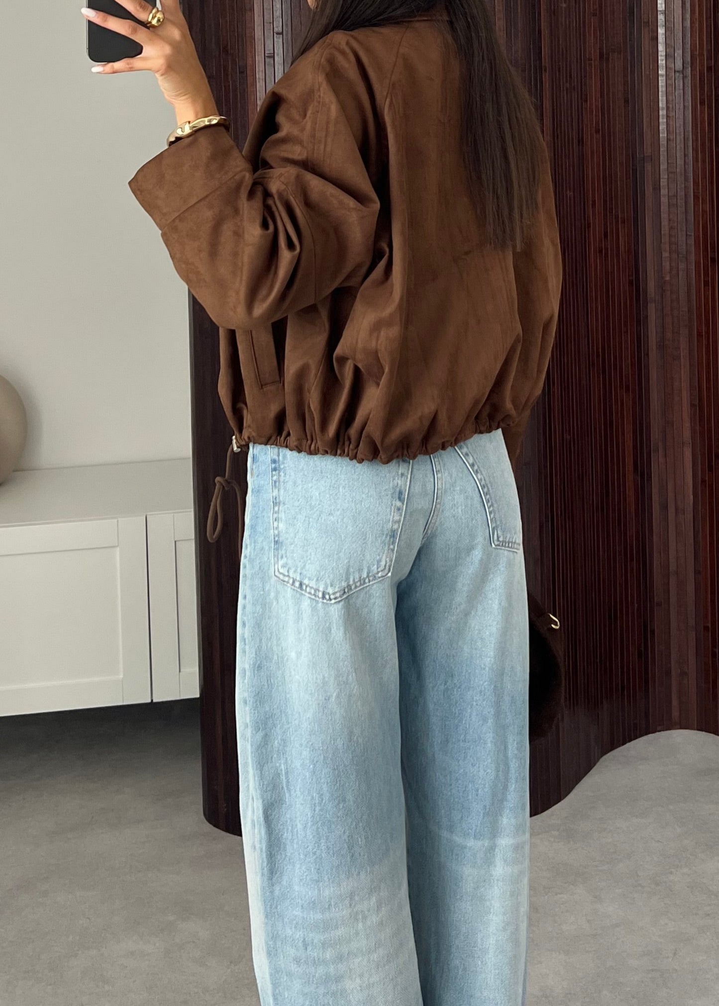 VESTE EFFET DAIM CAFÉ