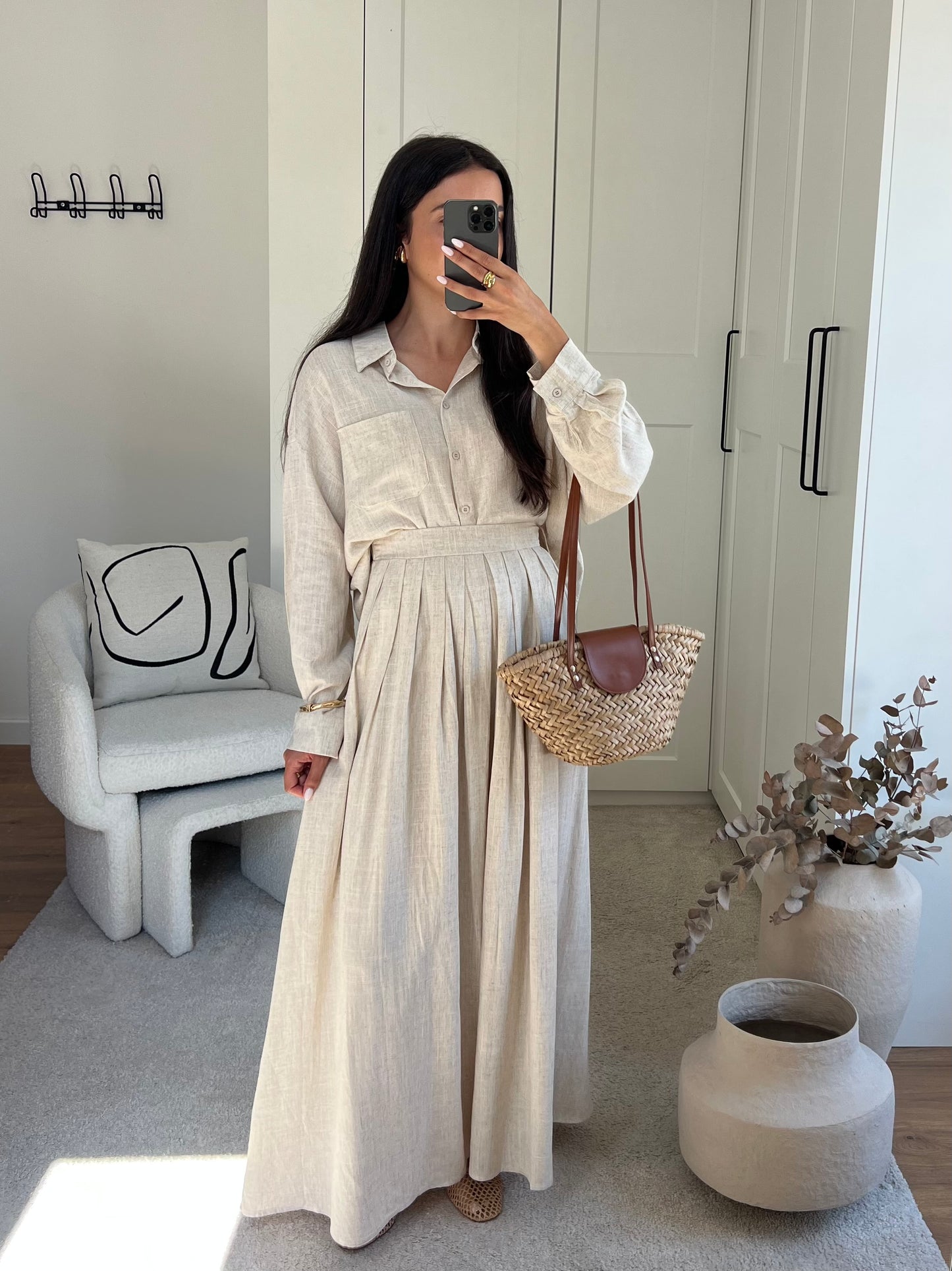 ENSEMBLE JUPE TRAPÈZE LIN BEIGE