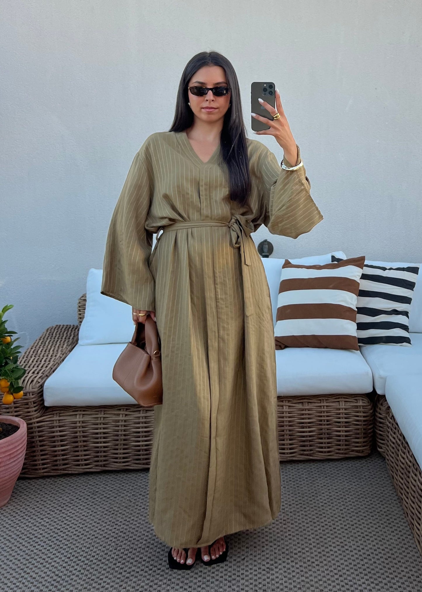 ROBE OLIVE RAYURE