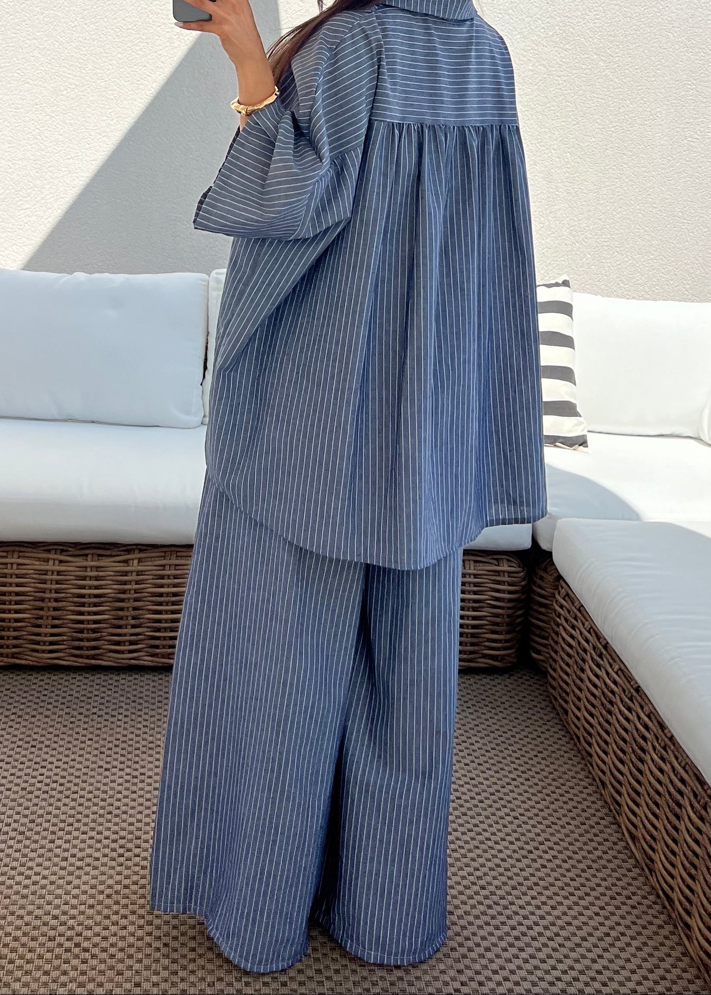 ENSEMBLE RAYURE BLEU