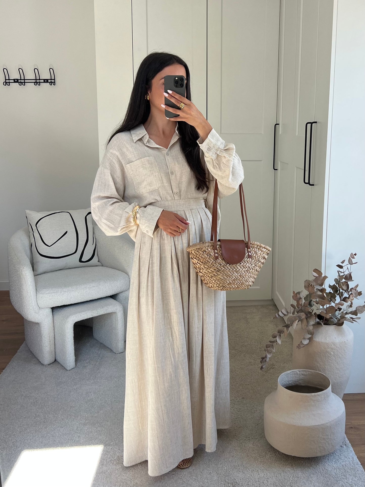 ENSEMBLE JUPE TRAPÈZE LIN BEIGE