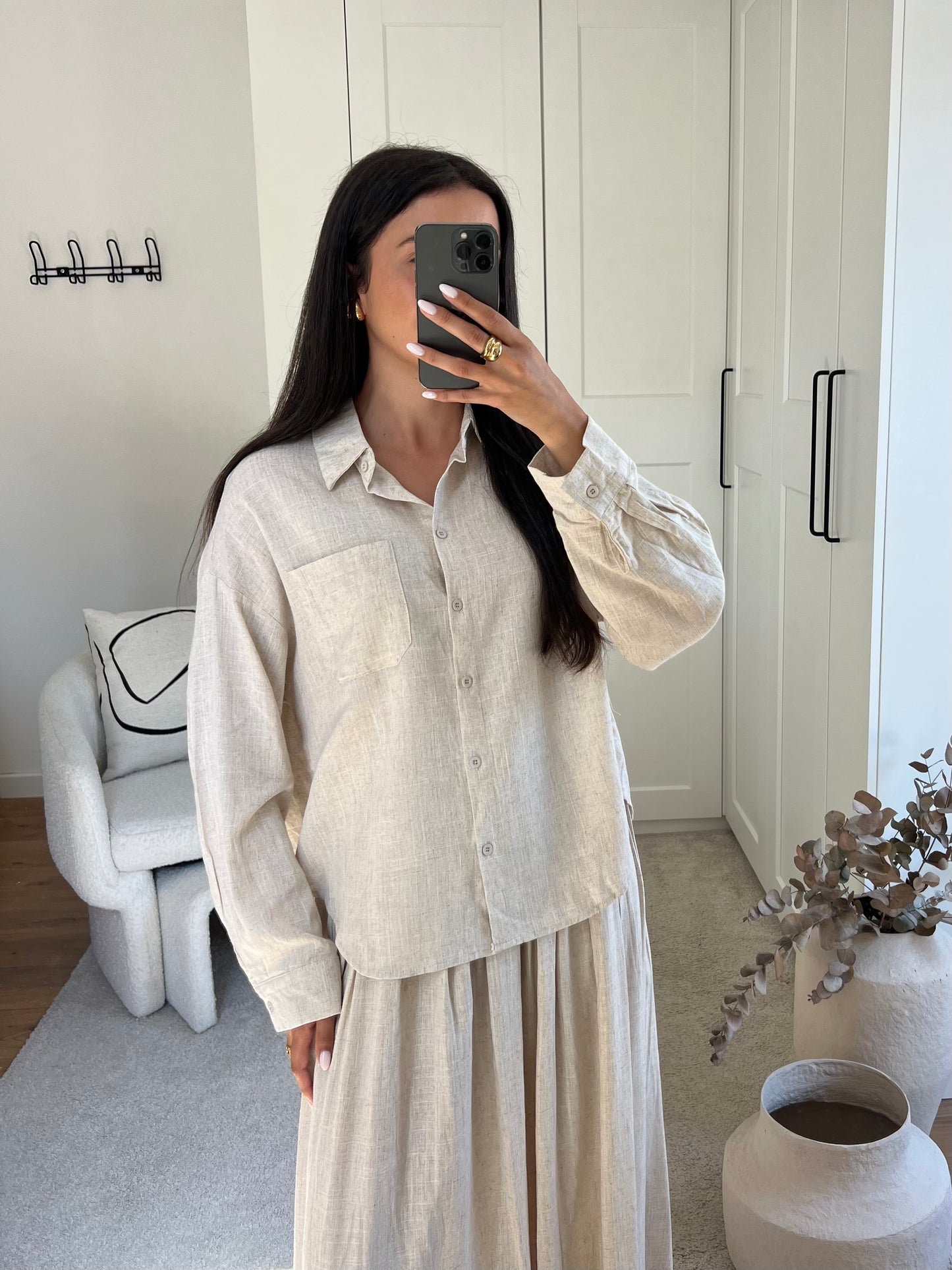 ENSEMBLE JUPE TRAPÈZE LIN BEIGE