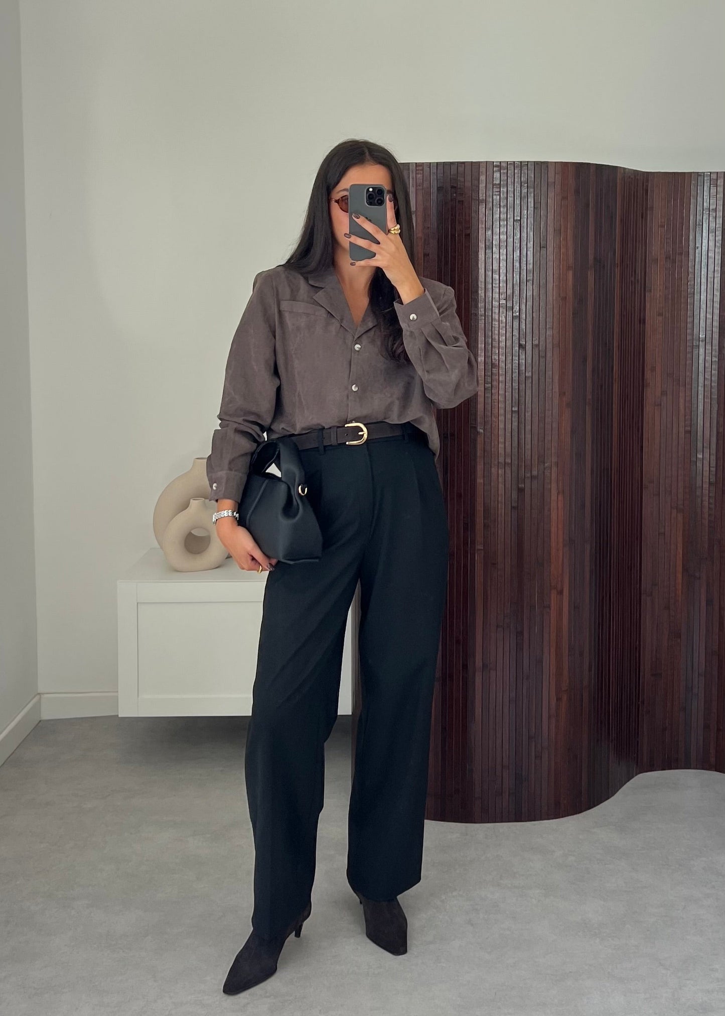 CHEMISE EFFET DAIM MARRON