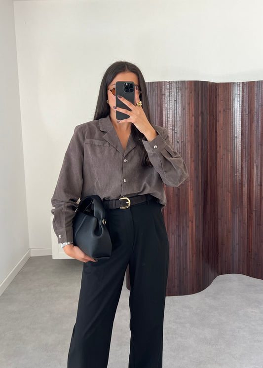 CHEMISE EFFET DAIM MARRON