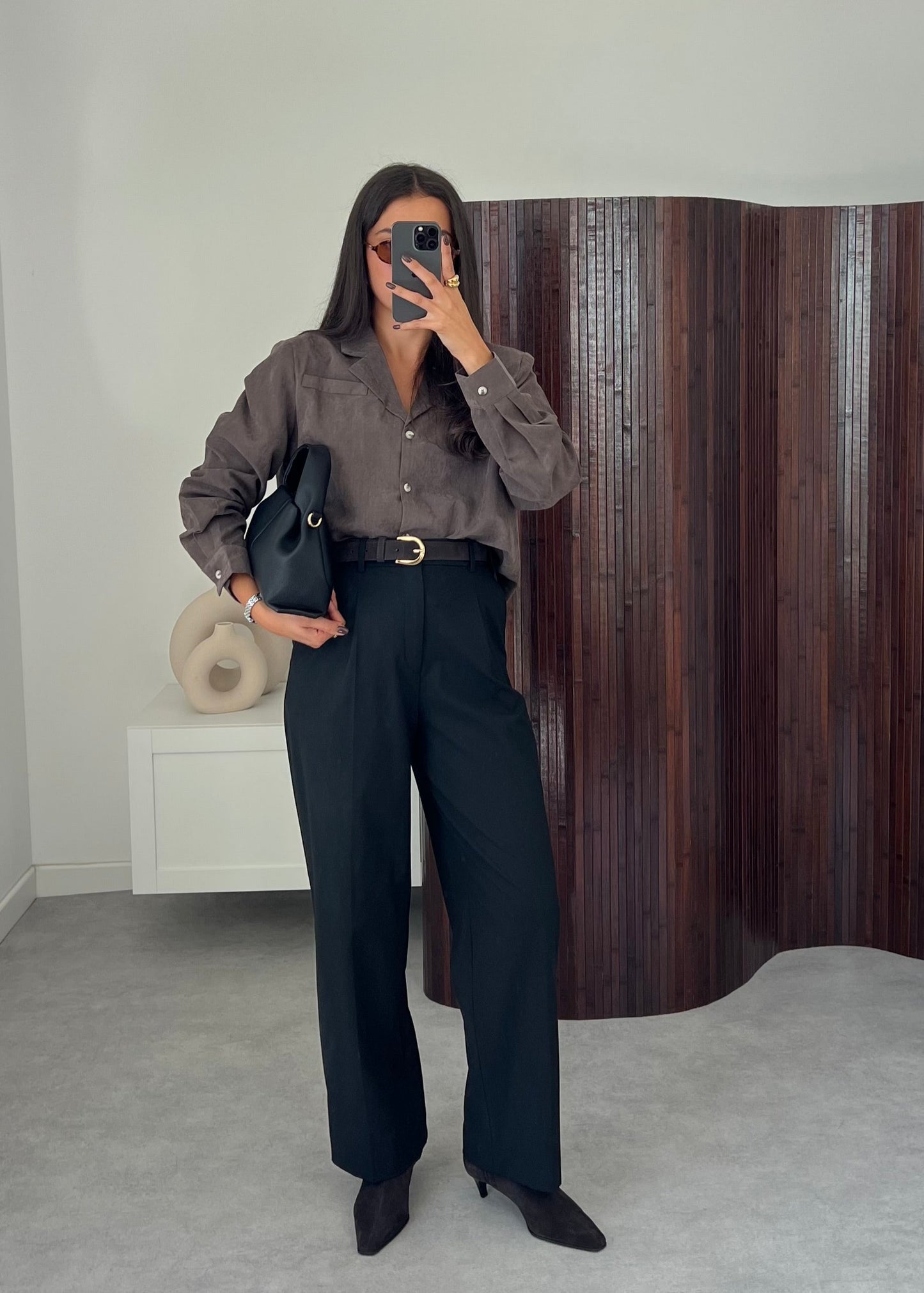 CHEMISE EFFET DAIM MARRON