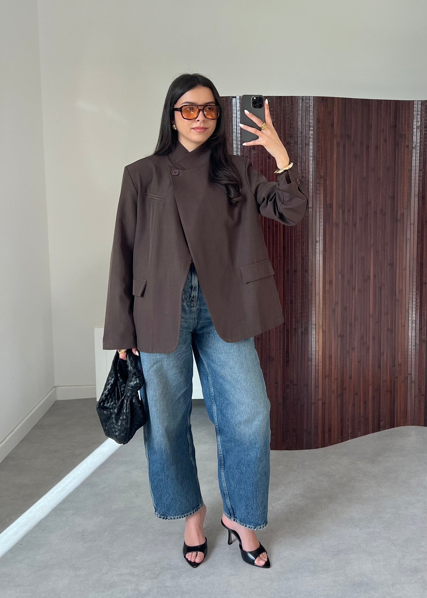 BLAZER COL CROISÉ MARRON