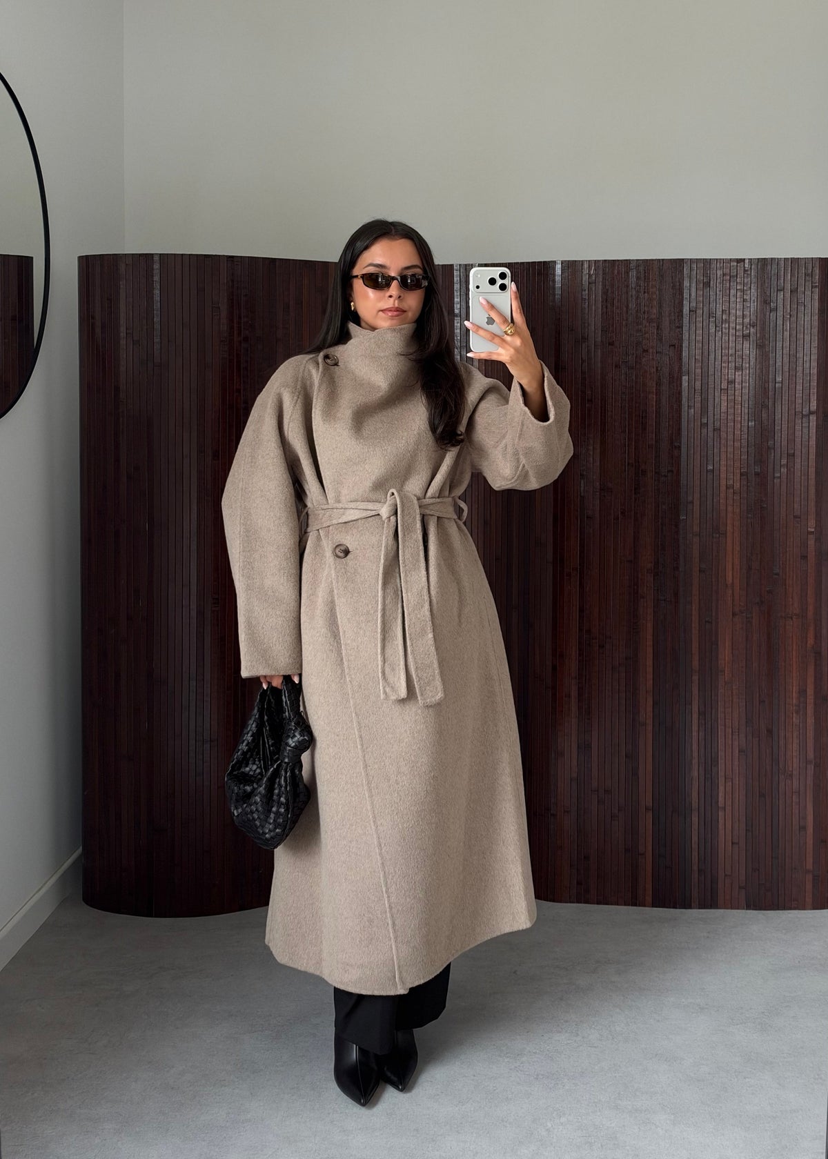 MANTEAU PREMIUM COL MONTANT LAINE TAUPE