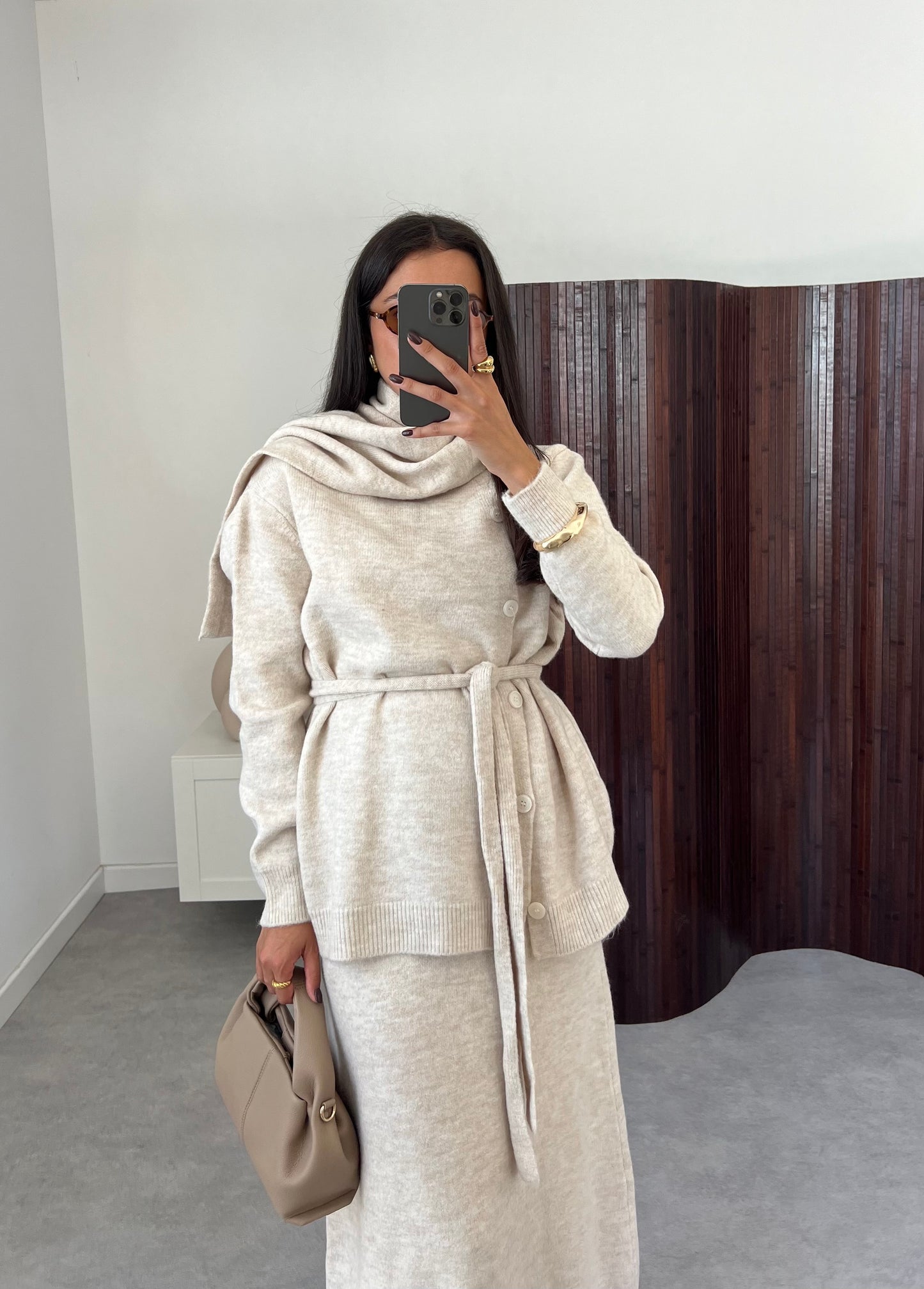 ENSEMBLE JUPE PULL BEIGE