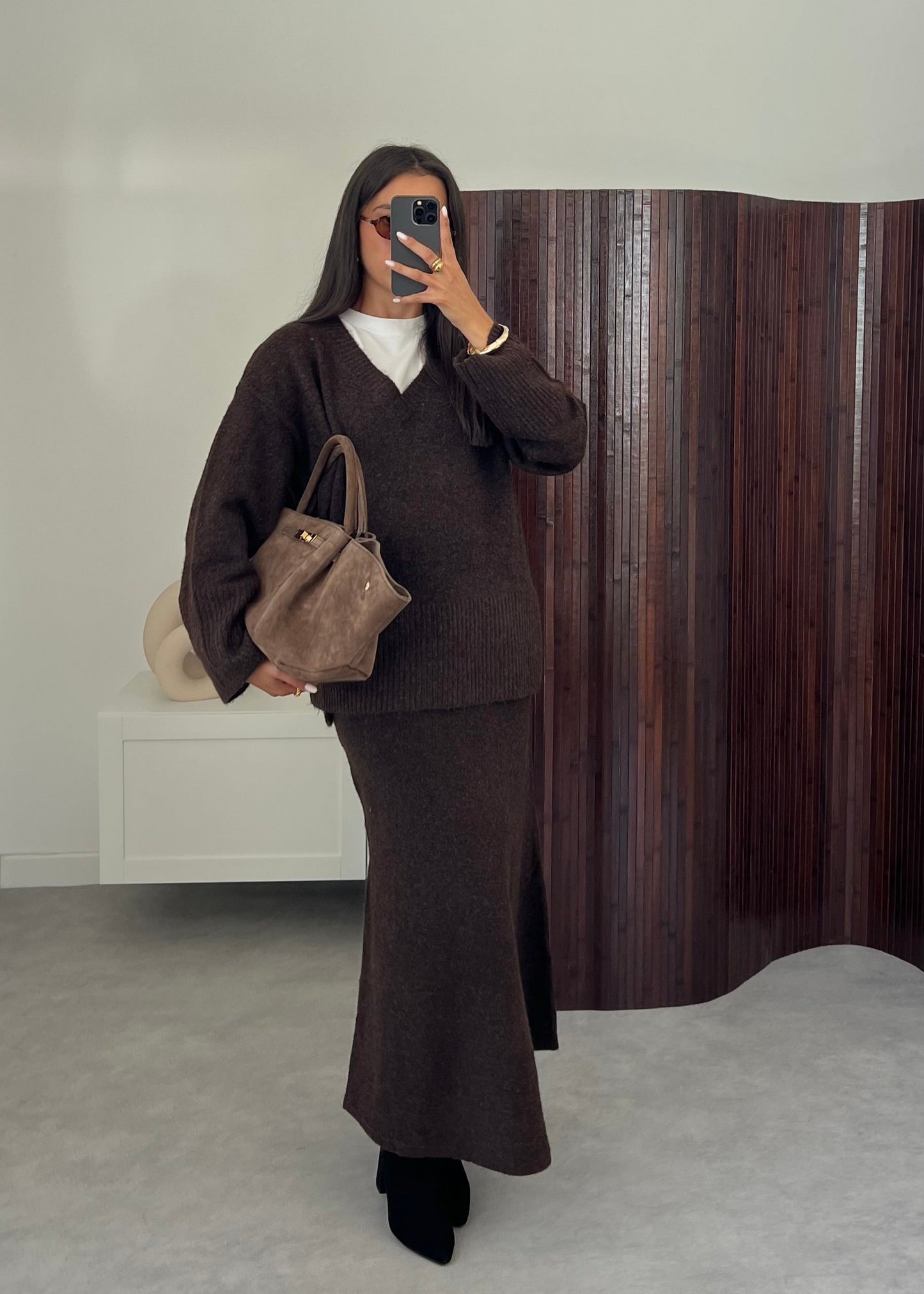 ENSEMBLE JUPE MAILLE MARRON