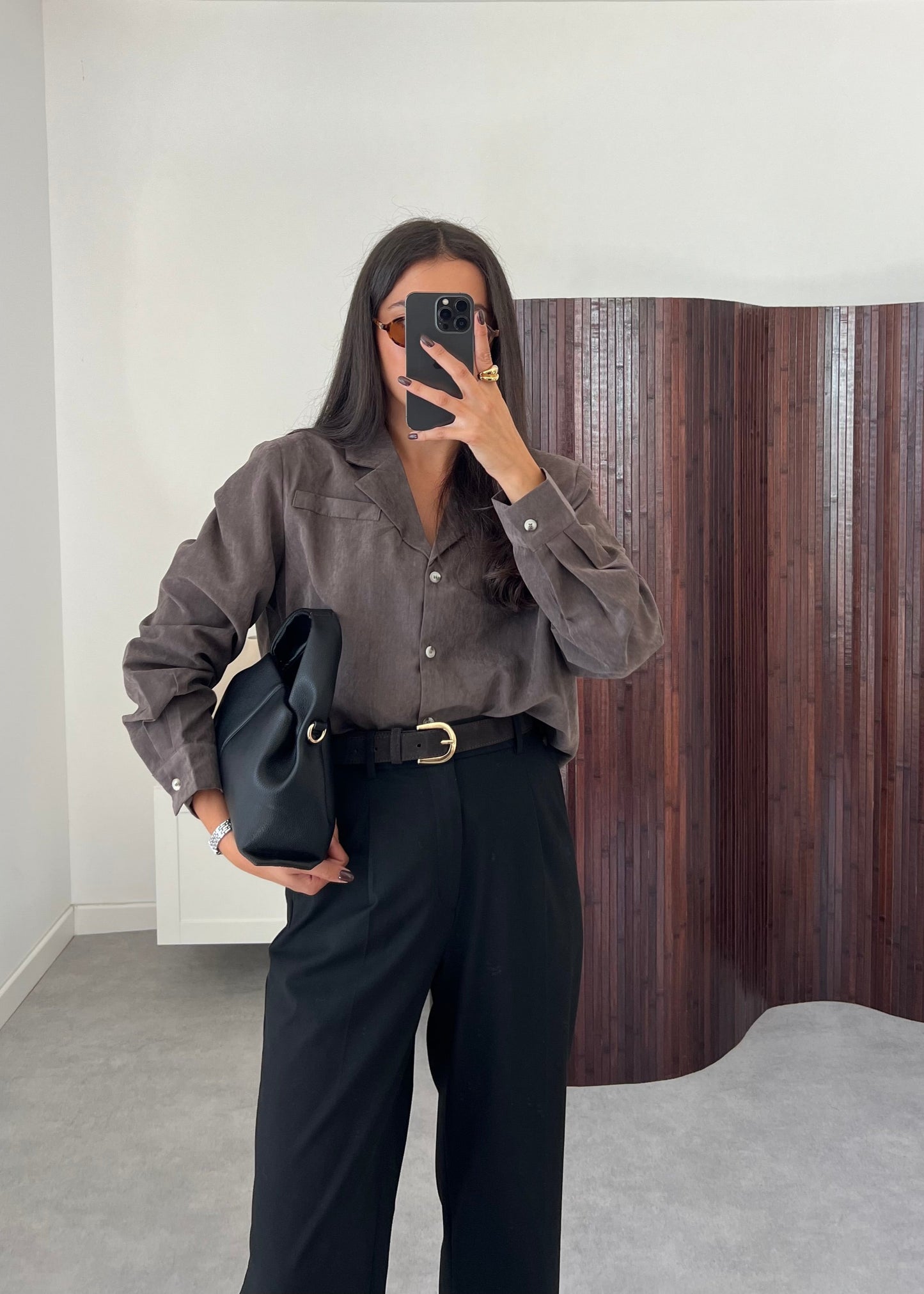 CHEMISE EFFET DAIM MARRON