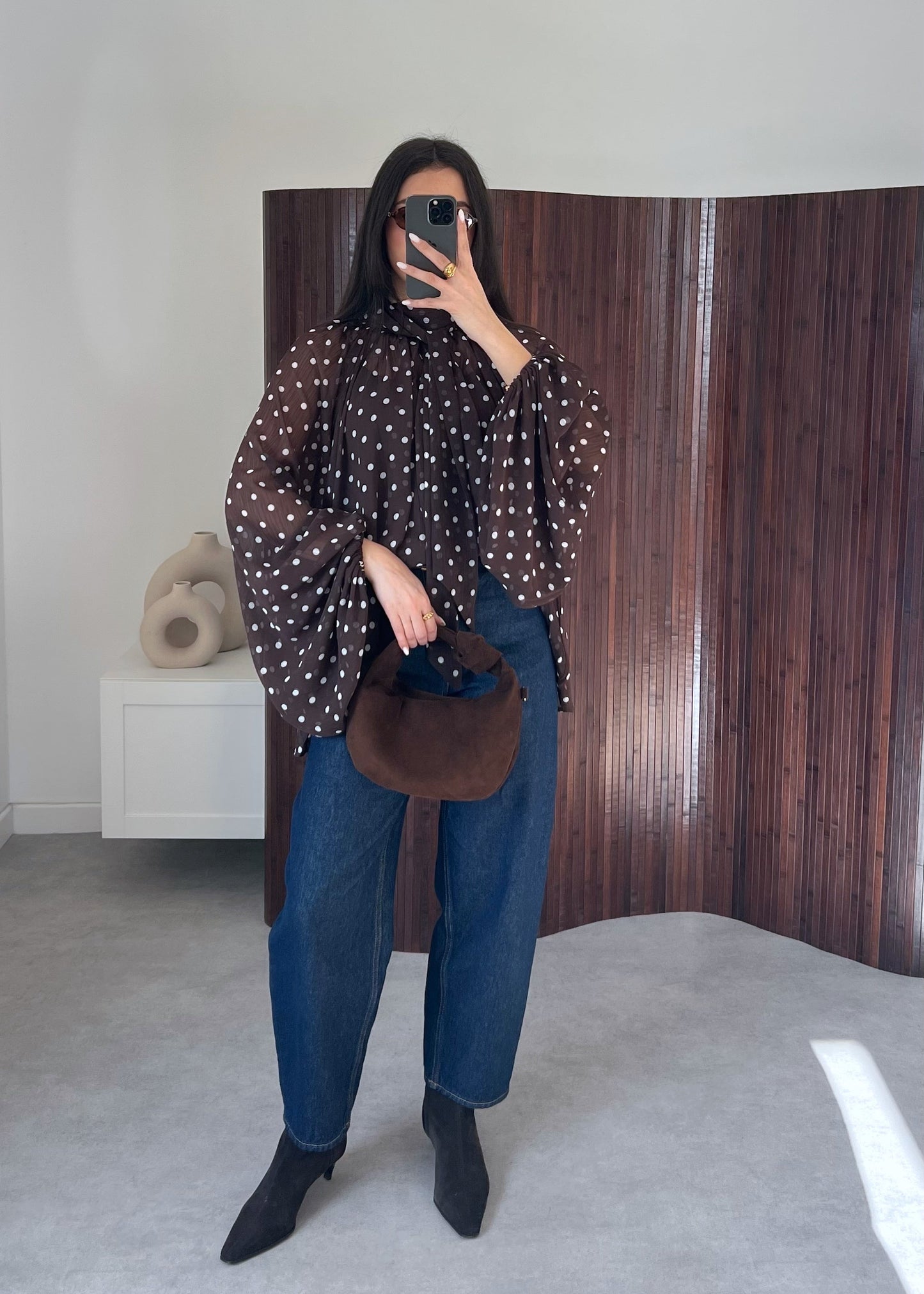 BLOUSE À POIS MARRON