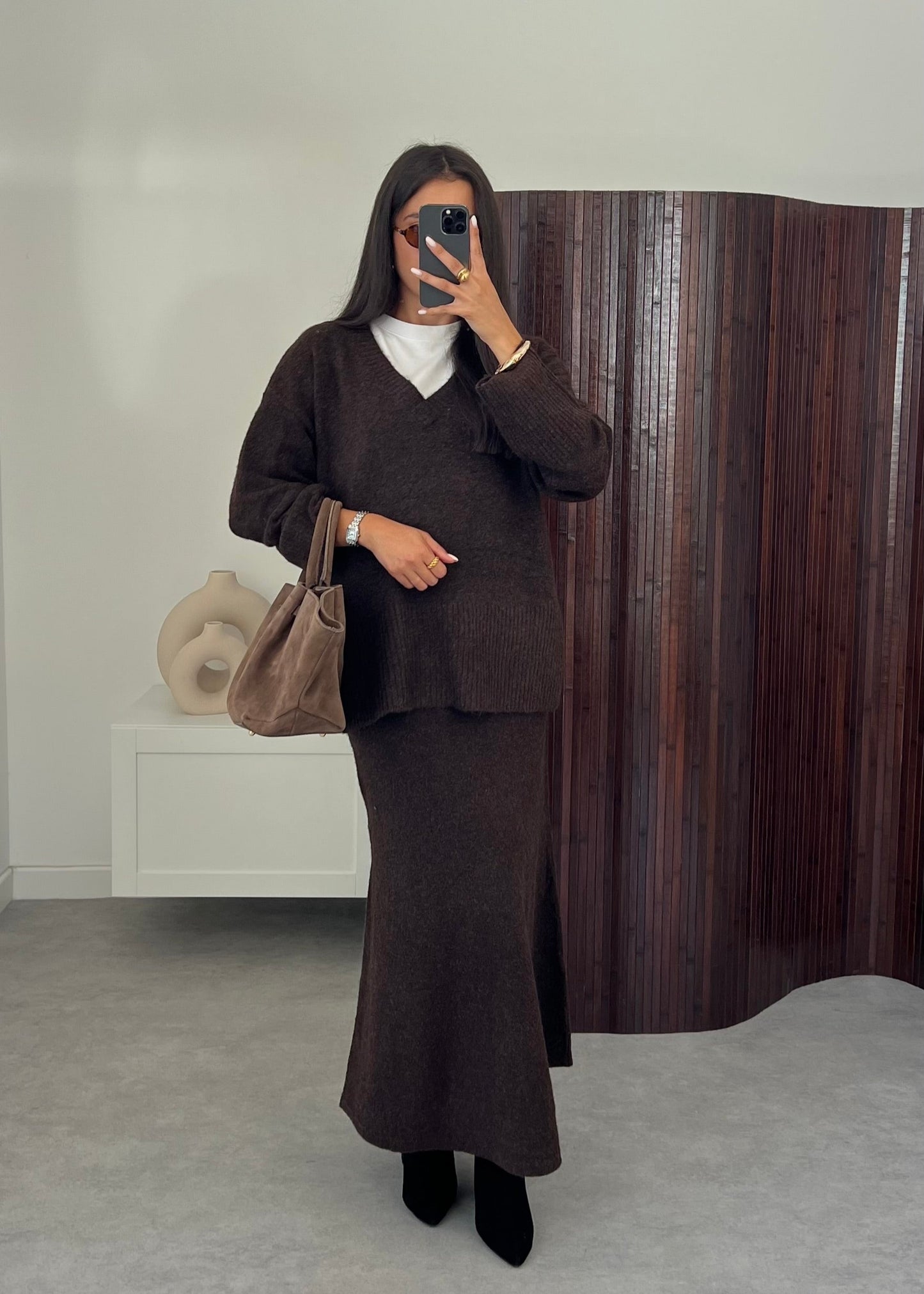 ENSEMBLE JUPE MAILLE MARRON