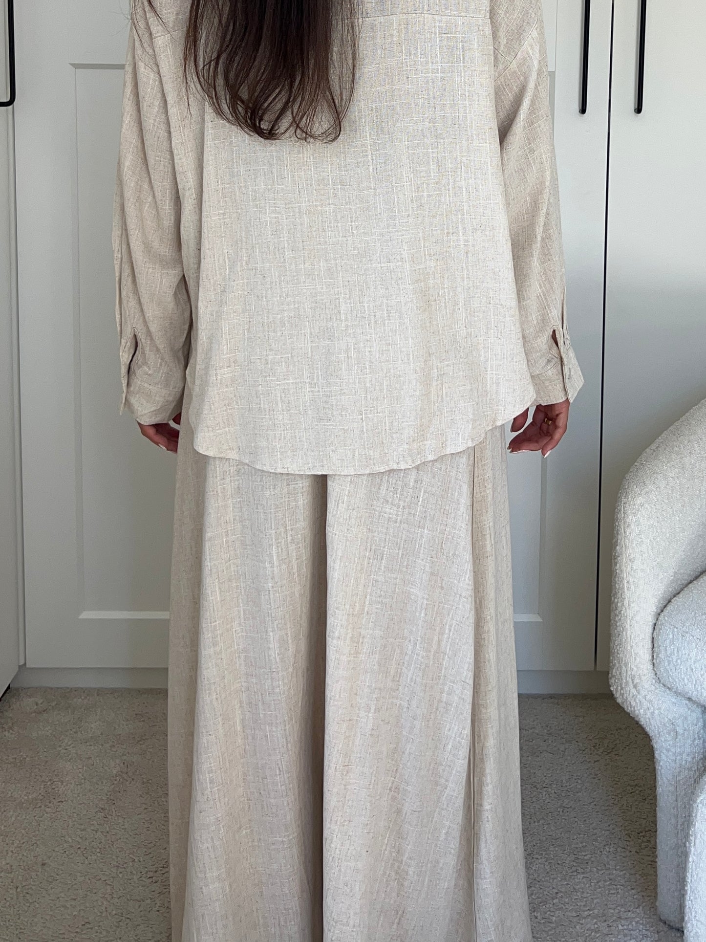 ENSEMBLE JUPE TRAPÈZE LIN BEIGE