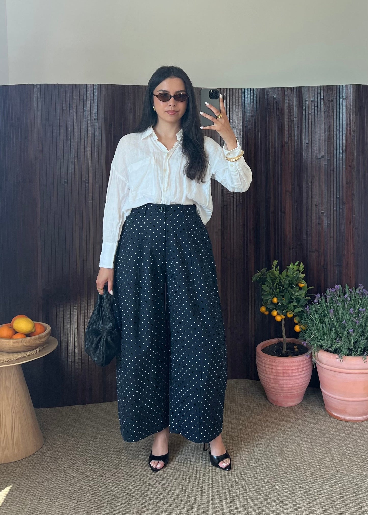 PANTALON BALLON À POIS MARINE