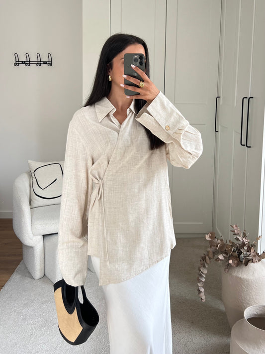 CHEMISE LIN BEIGE À NOUER