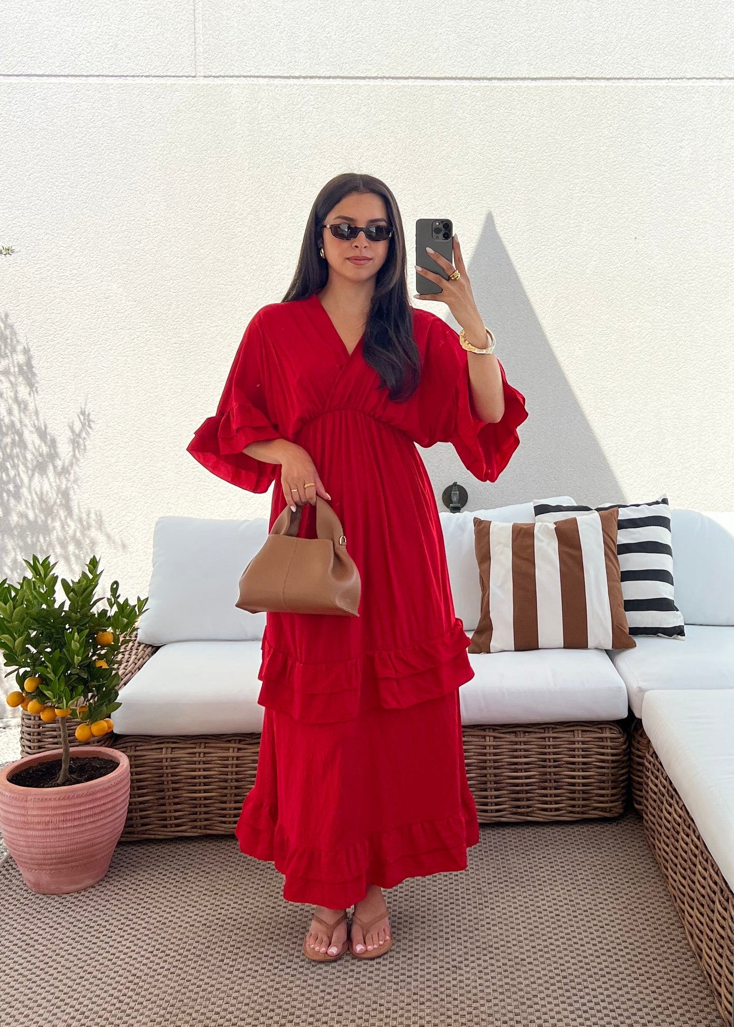 ROBE À VOLANT ROUGE
