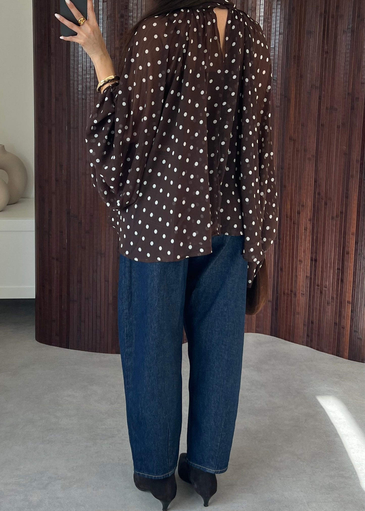 BLOUSE À POIS MARRON