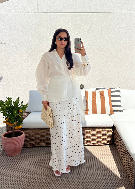 JUPE BLANCHE POIS MARRON