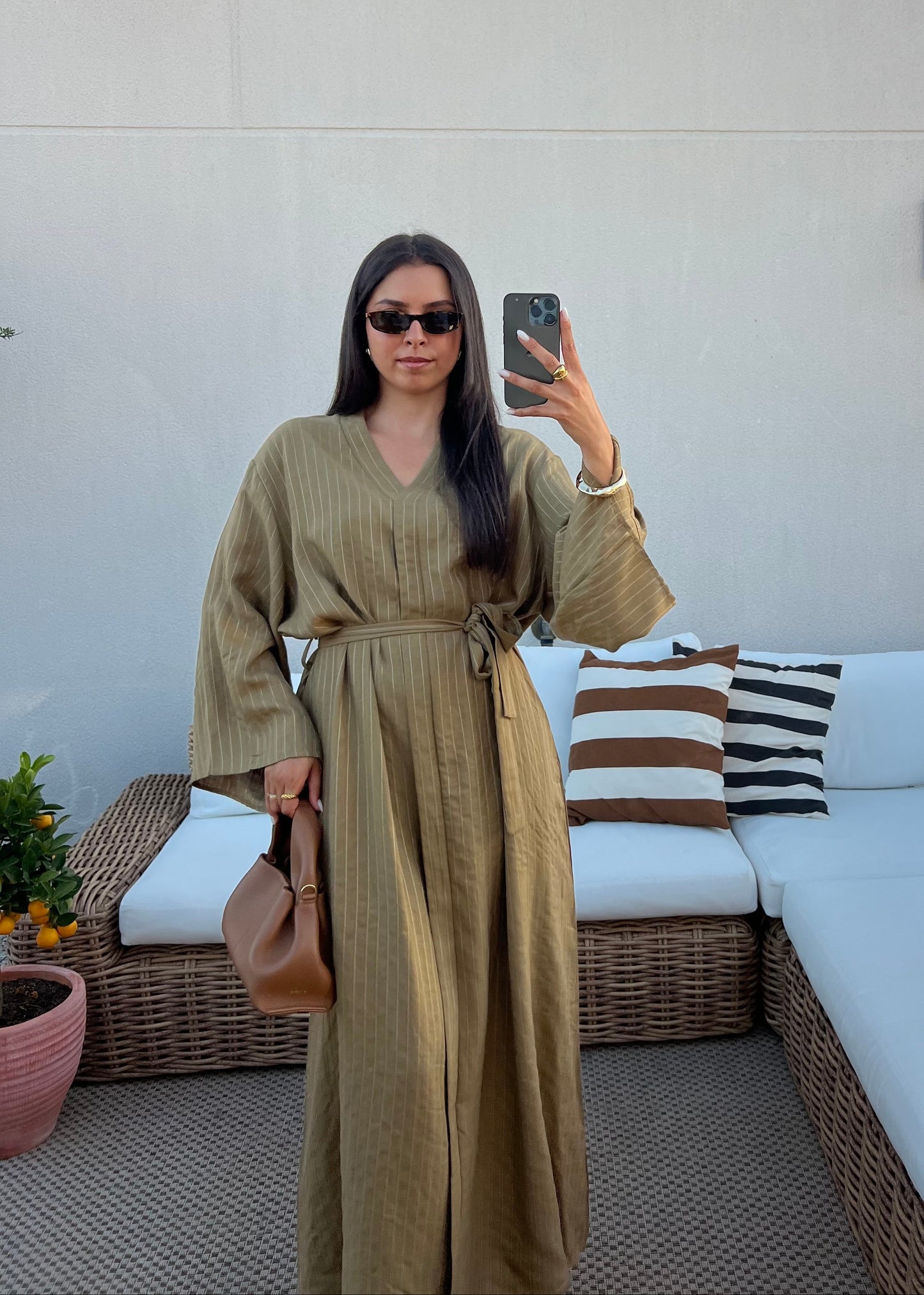 ROBE OLIVE RAYURE