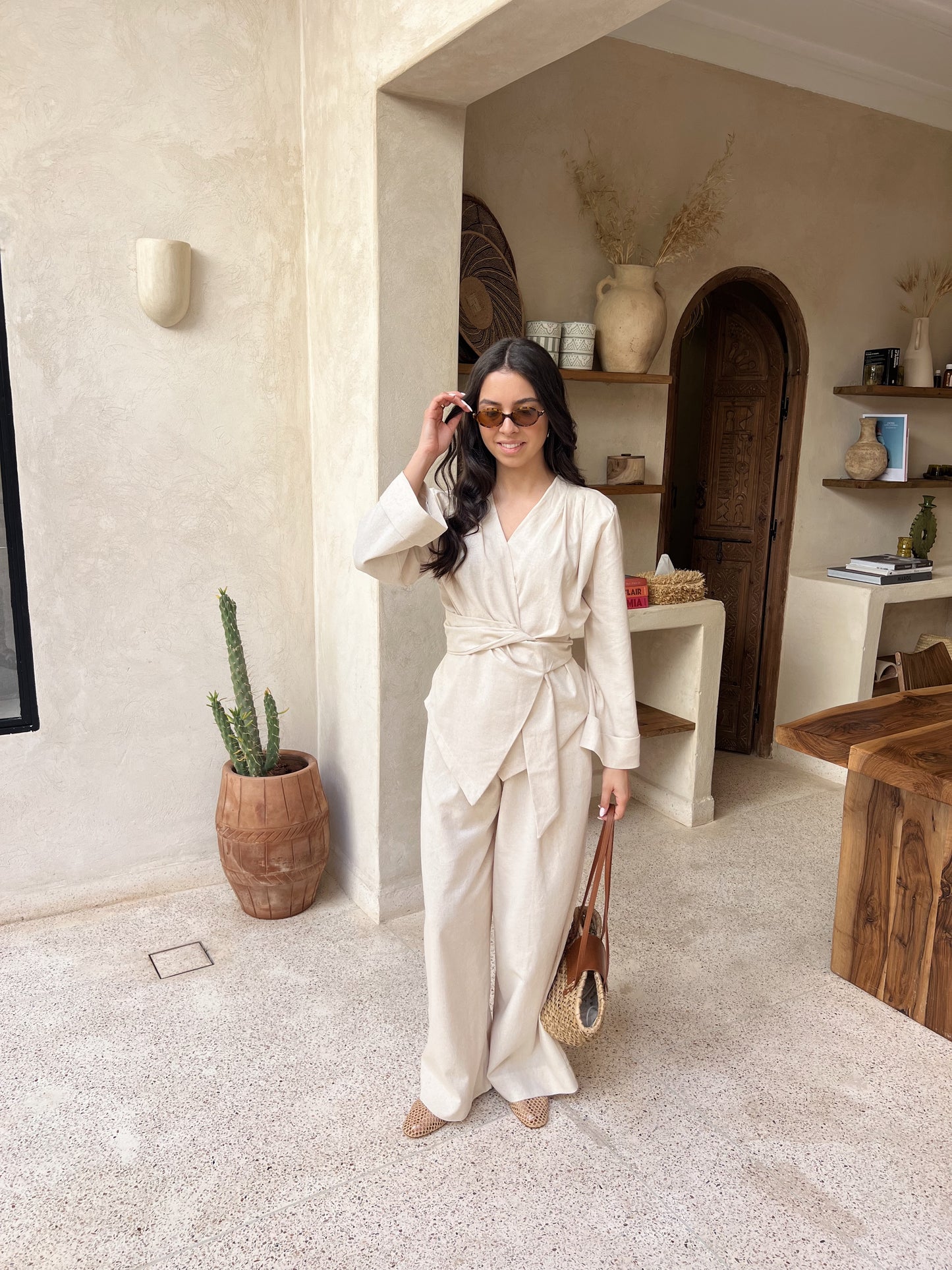 ENSEMBLE LIN À NOUER BEIGE