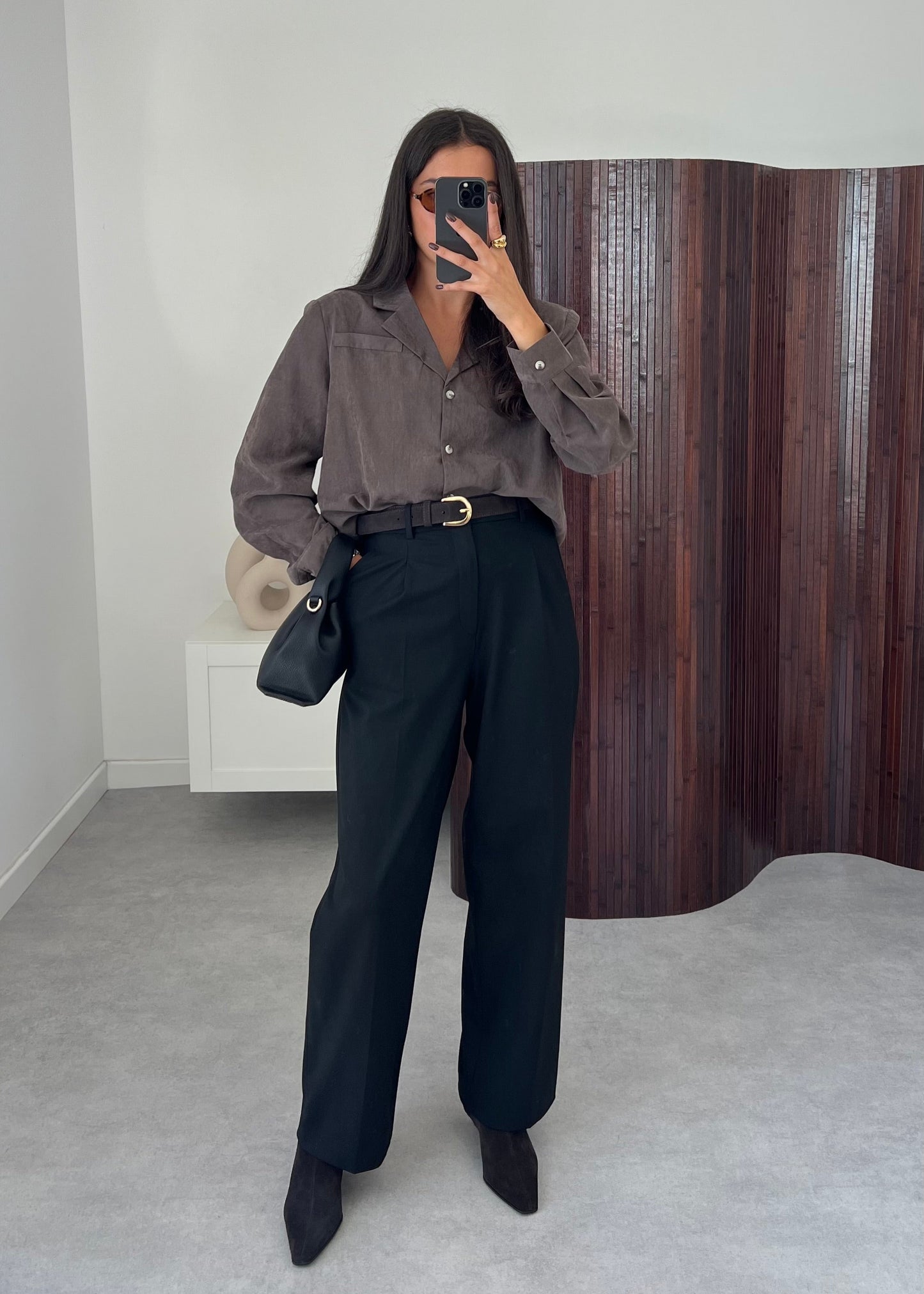 CHEMISE EFFET DAIM MARRON