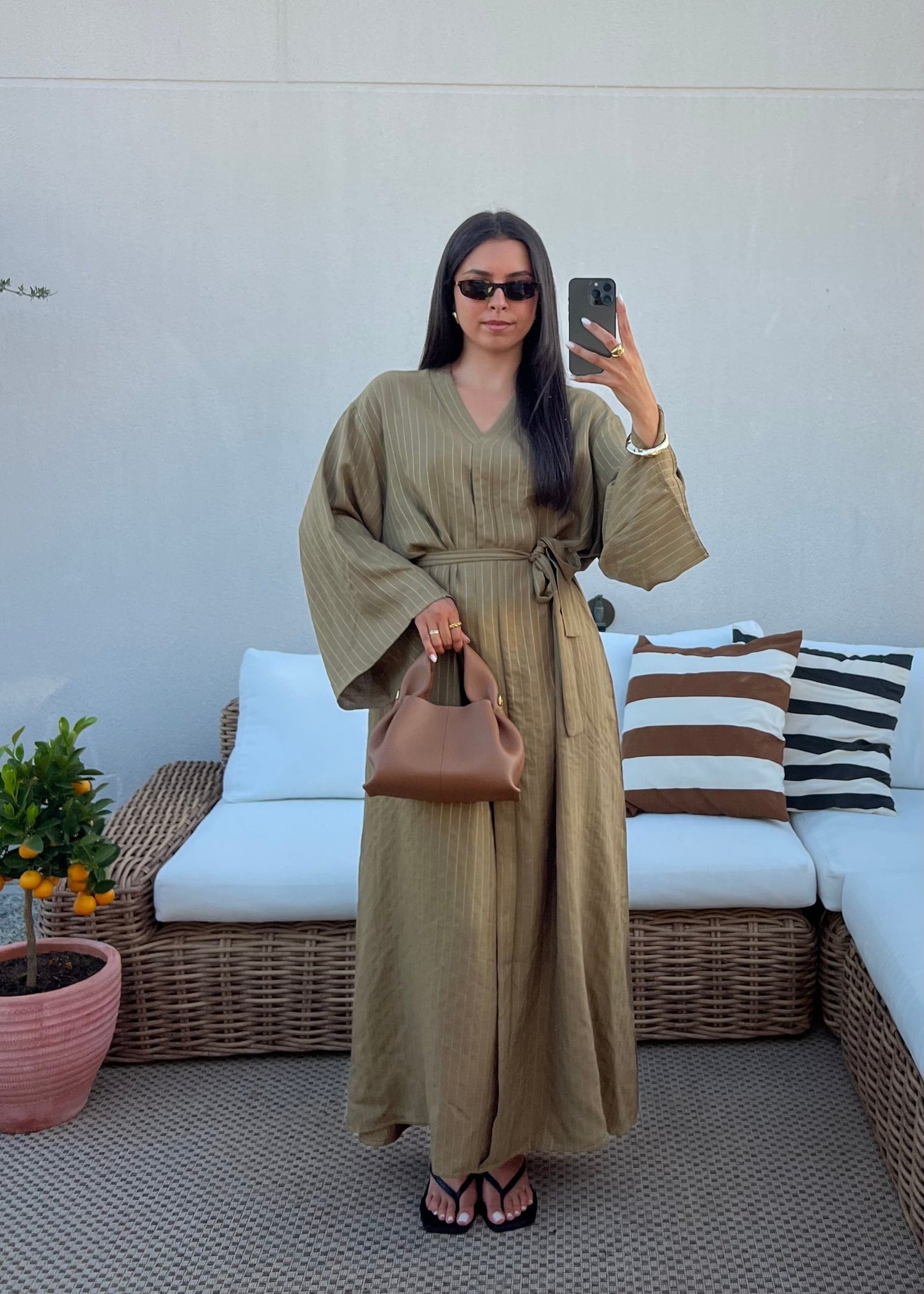 ROBE OLIVE RAYURE