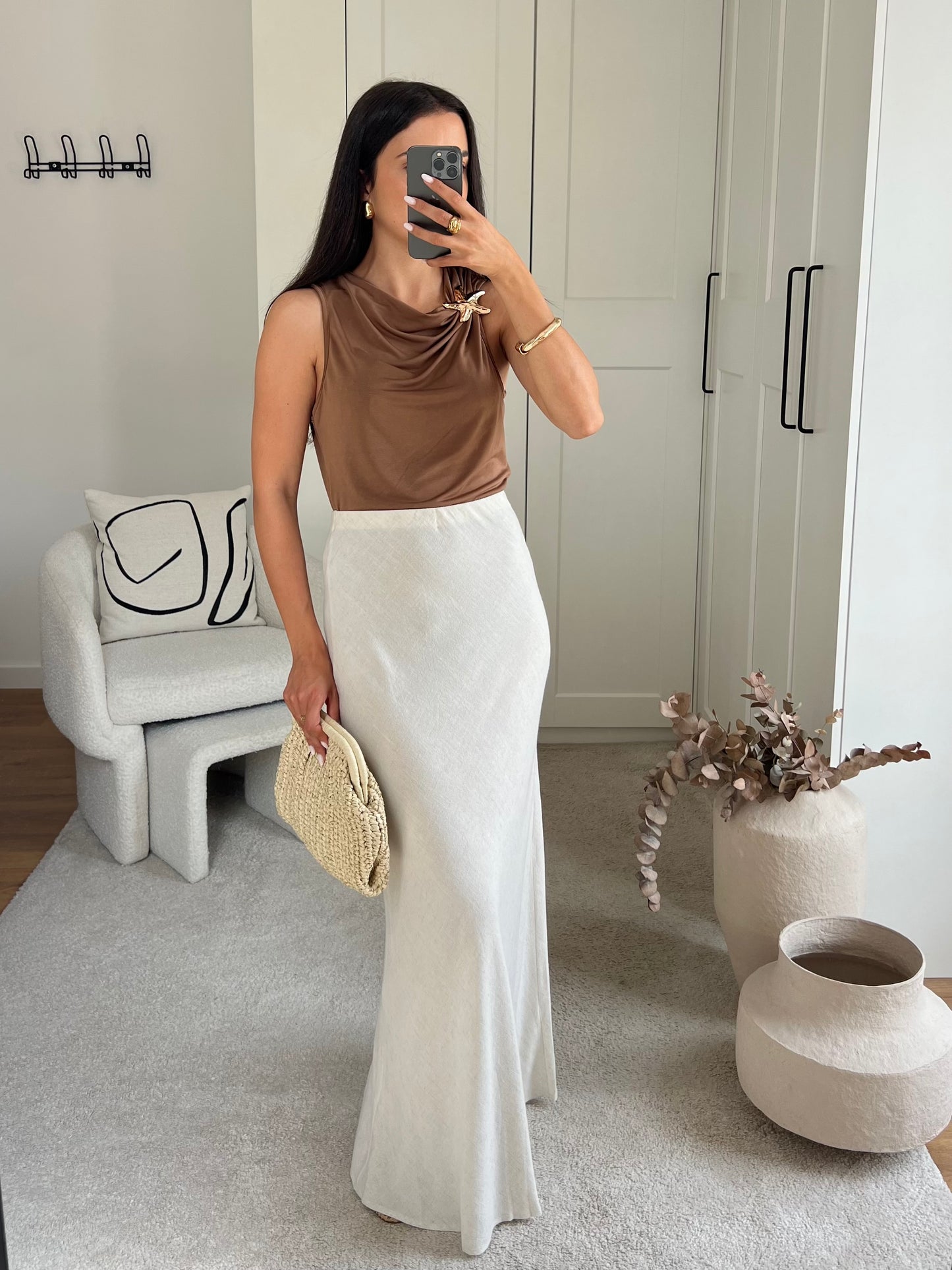 JUPE LONGUE LIN BEIGE